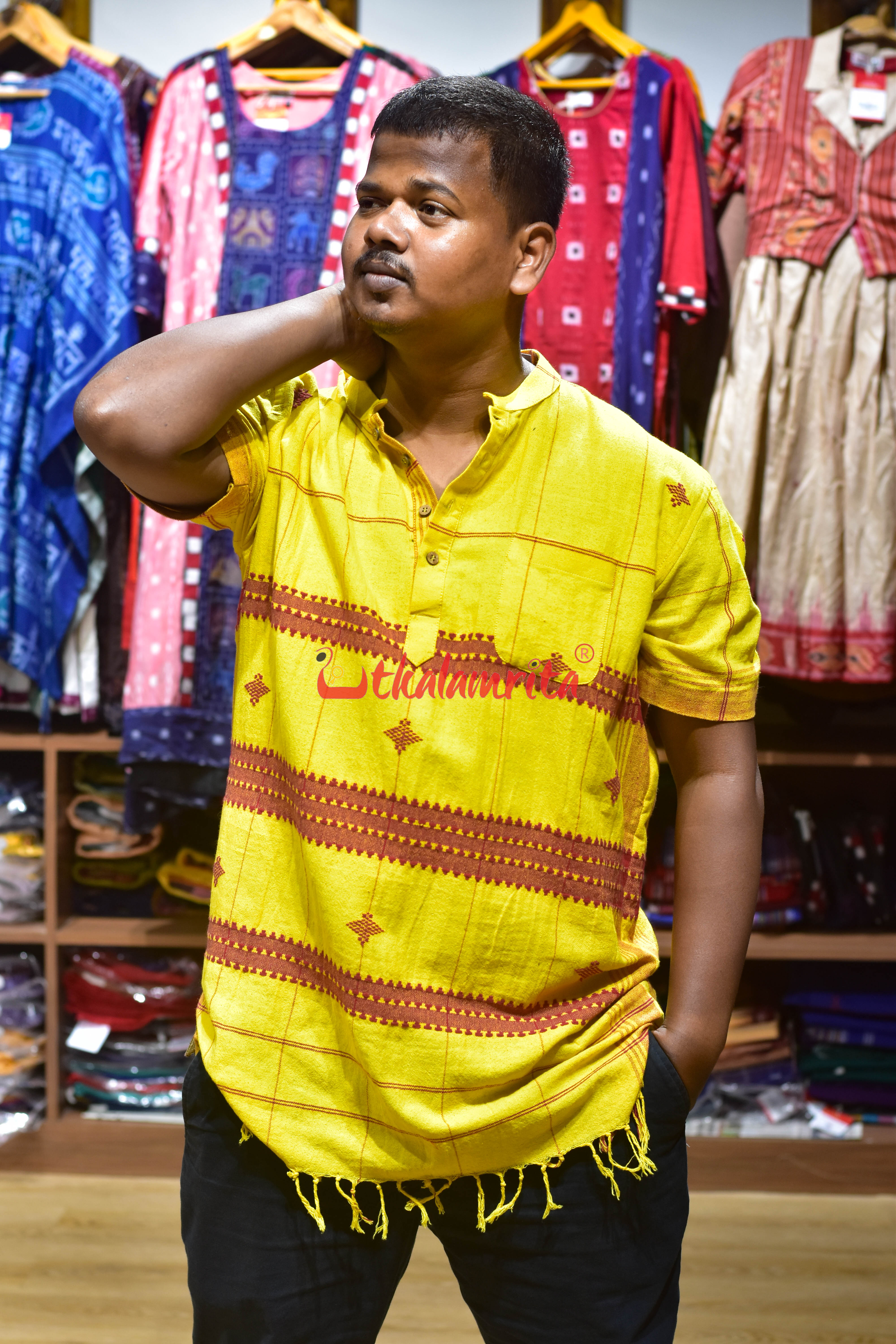 Yellow Red Kotpad (Men's Short Kurta)