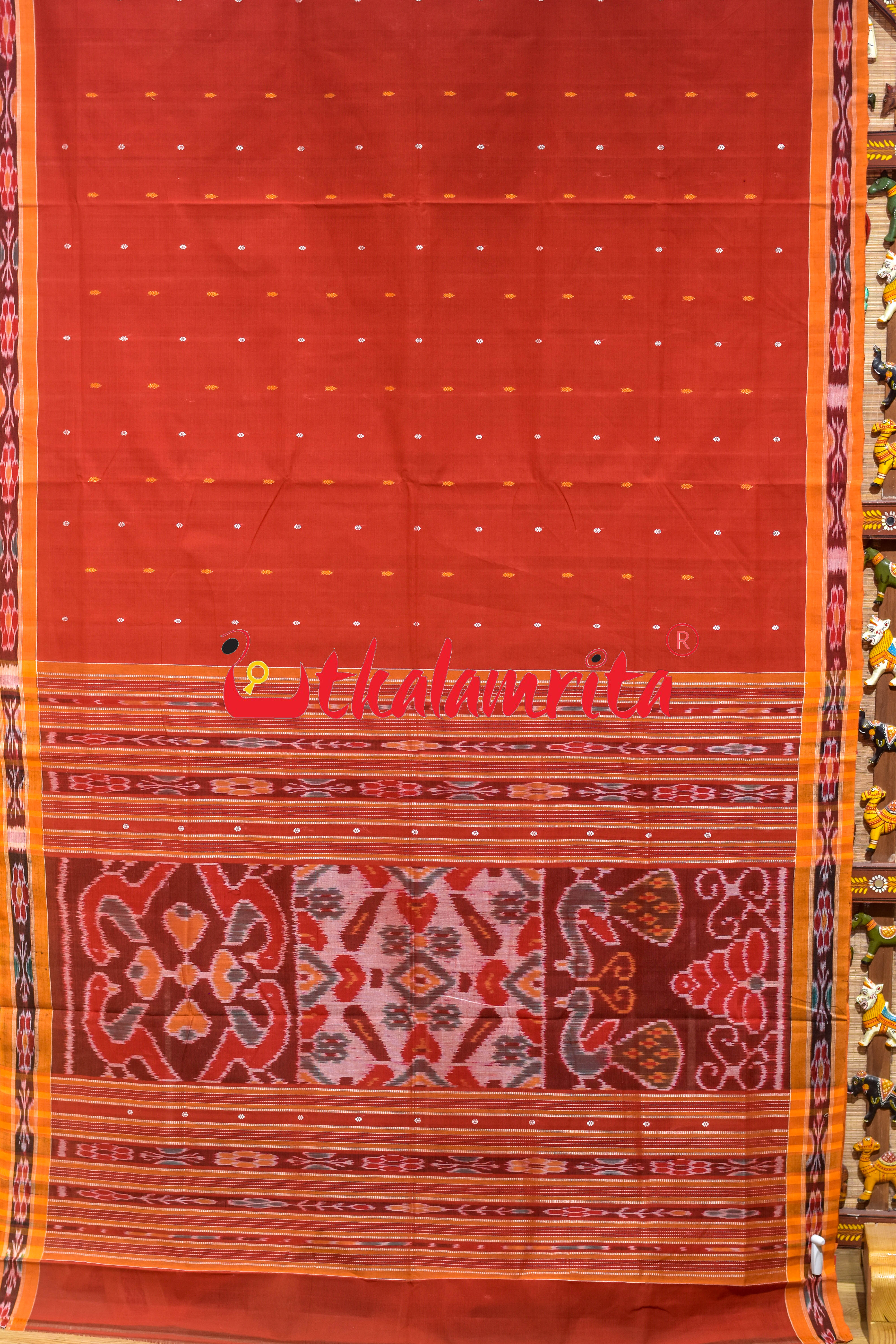 Rust Yellow Chadhei Pittala Single Cotton Saree