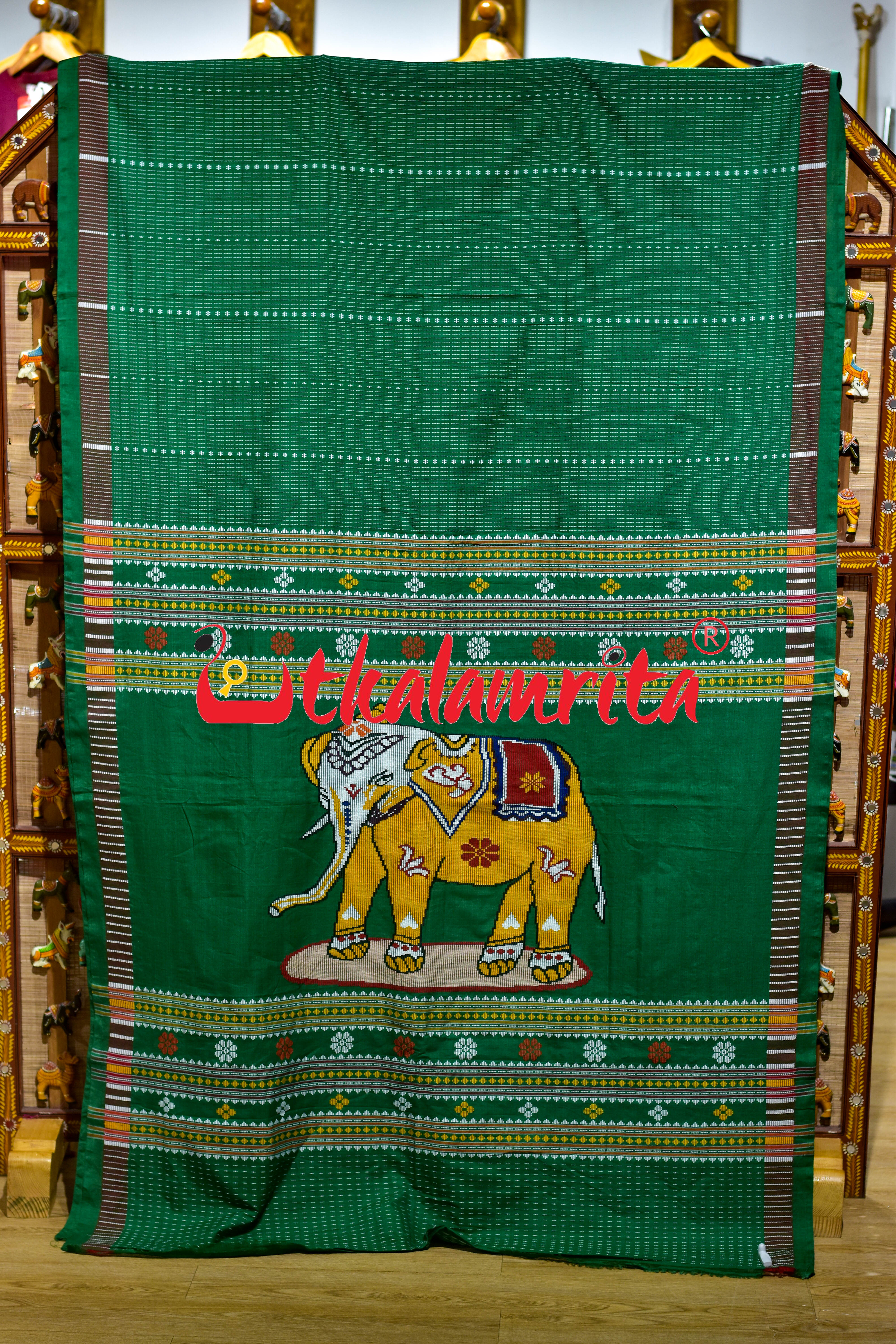 Green Hati Anchal Dhalapathar Cotton Saree
