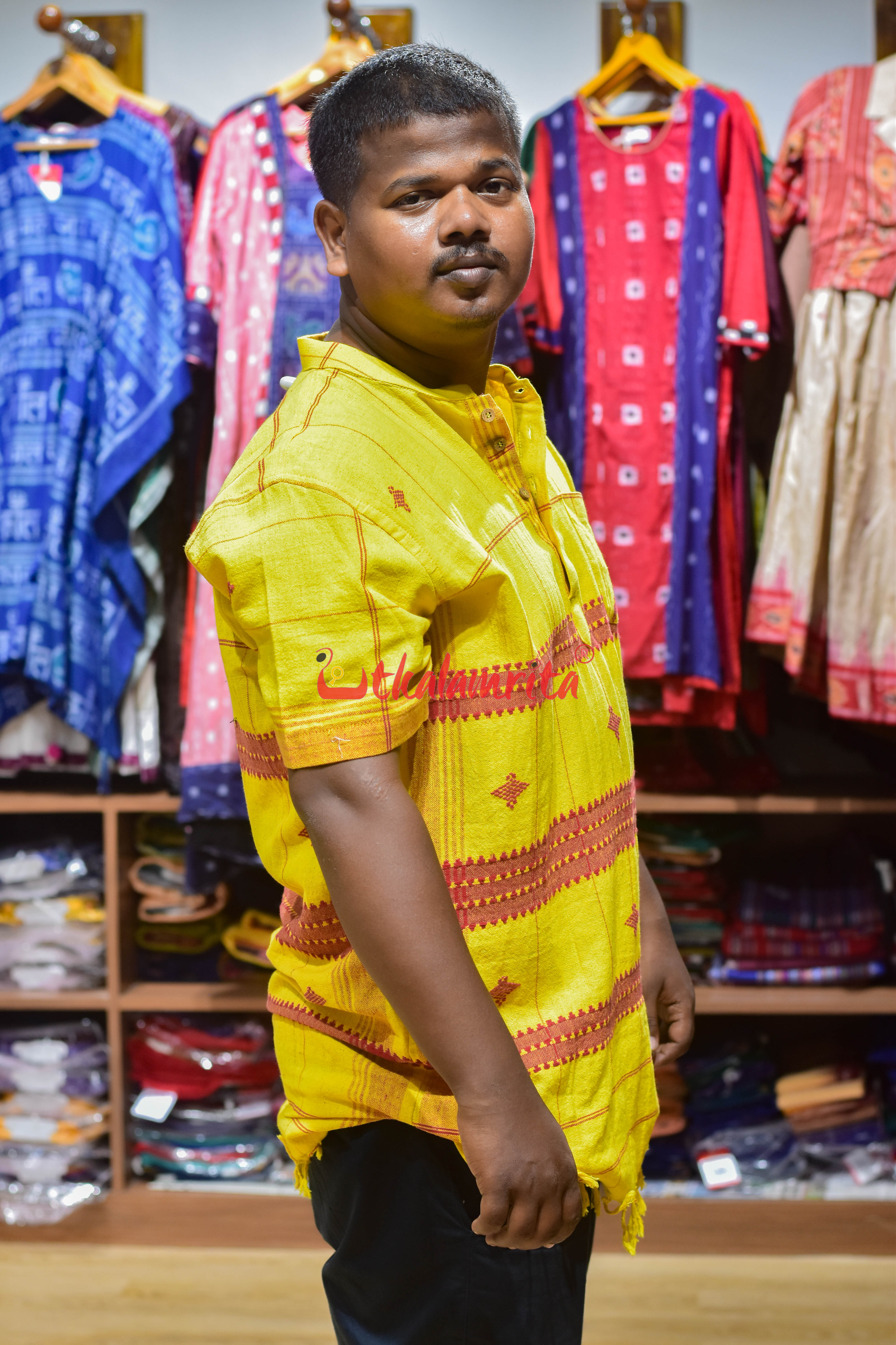 Yellow Red Kotpad (Men's Short Kurta)