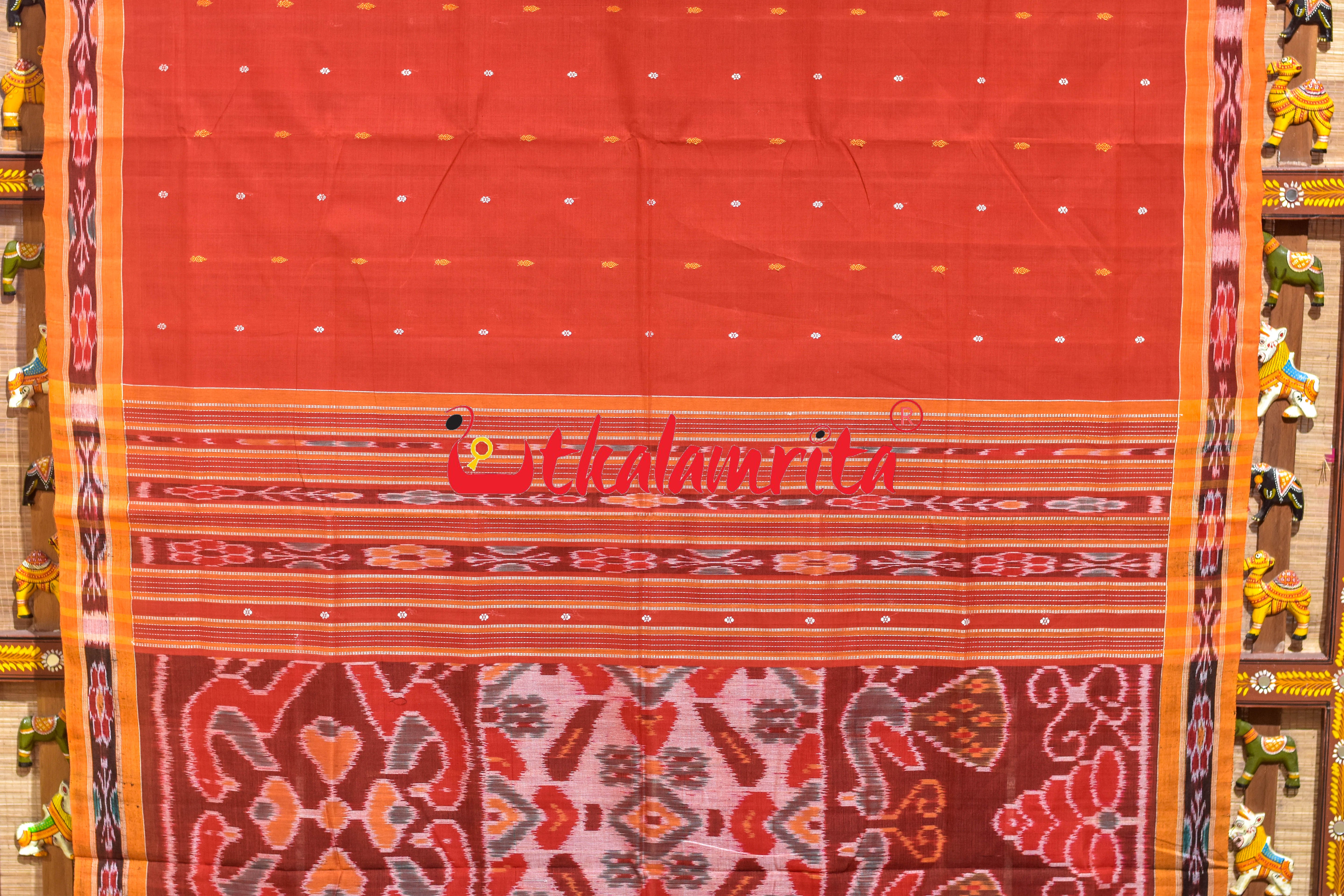 Rust Yellow Chadhei Pittala Single Cotton Saree