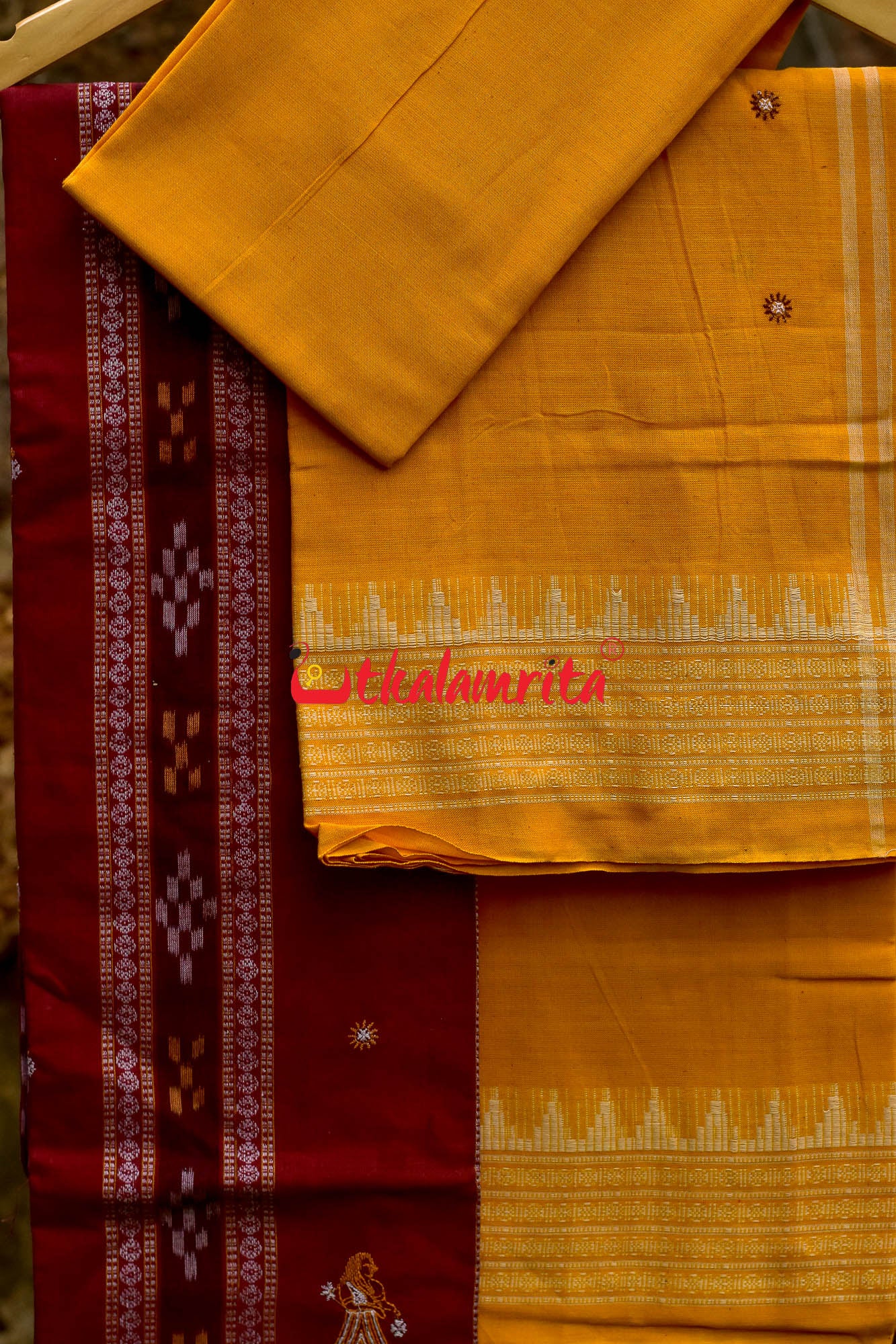 Maroon Yellow Doll Bomkai Dress Set