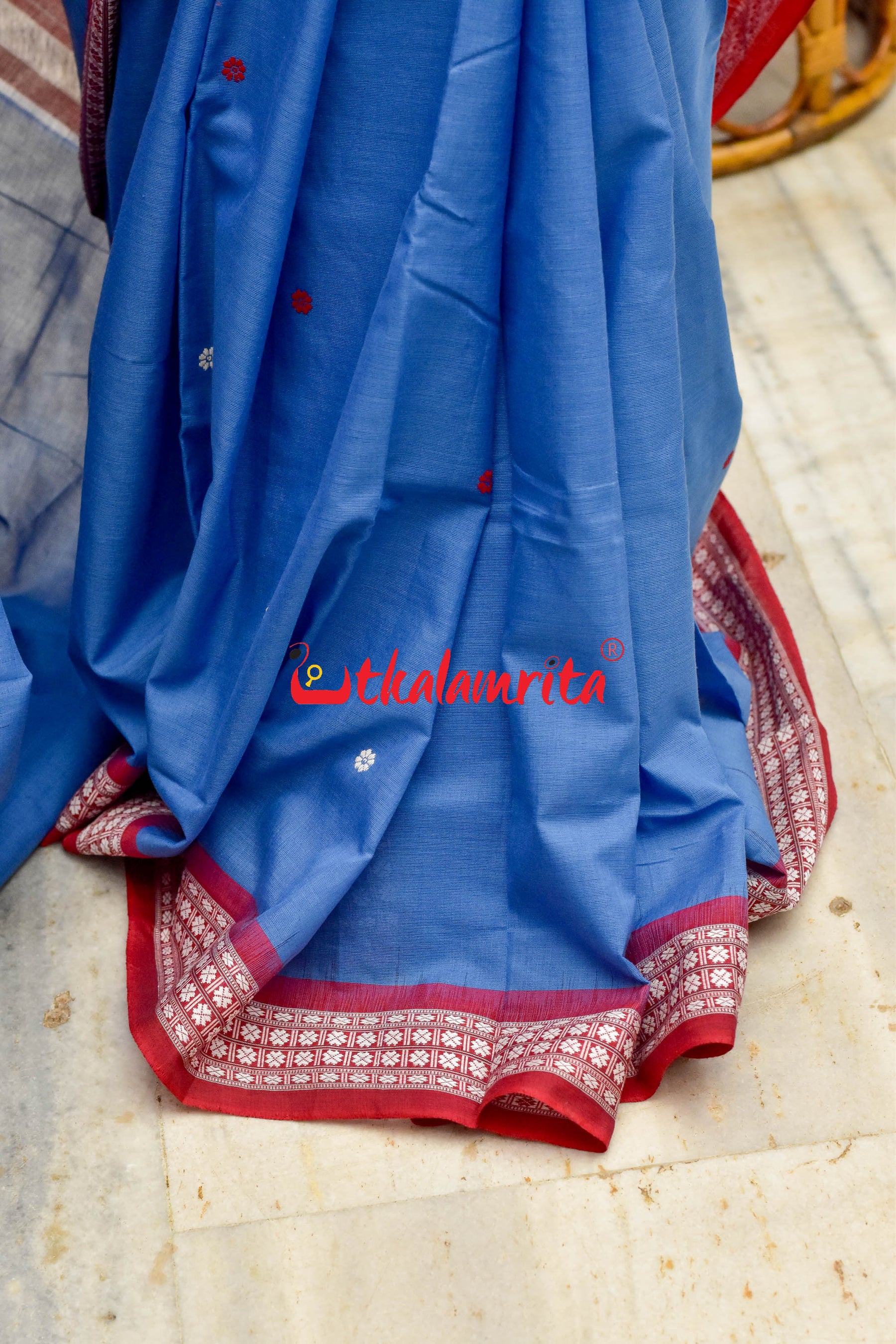 Blue Red Bomkai Cotton Saree