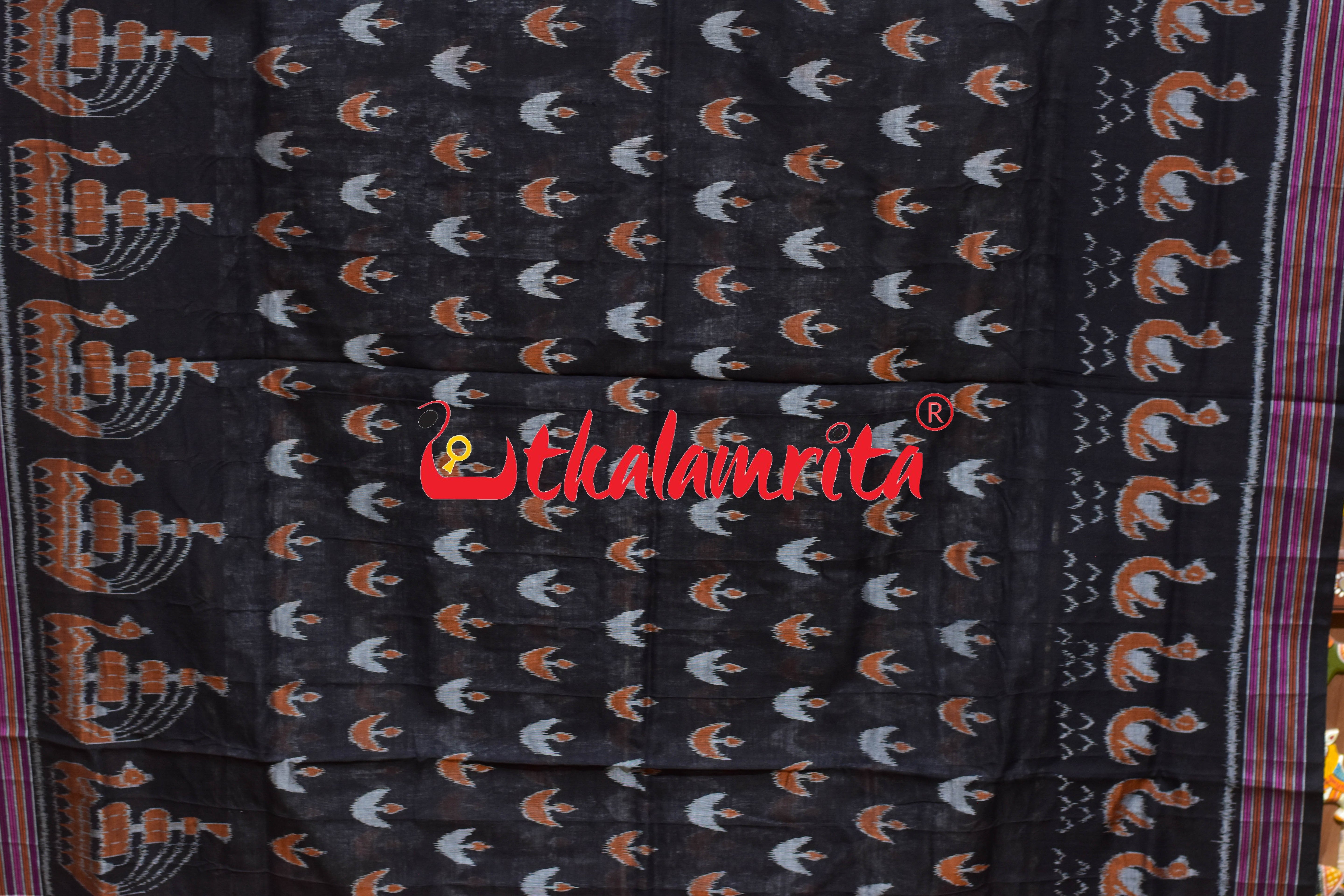 Grey Black Ducks & Boita Khandua Cotton Saree