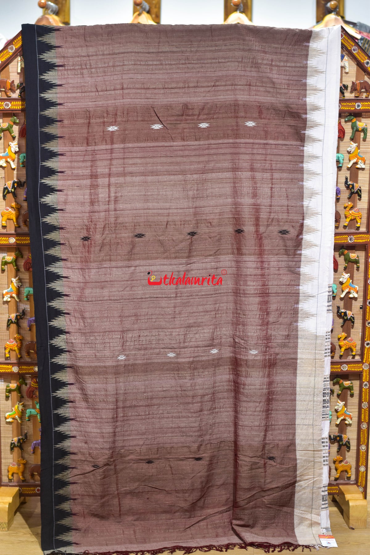 Old Rose Black White Border Tussar Kotpad Saree