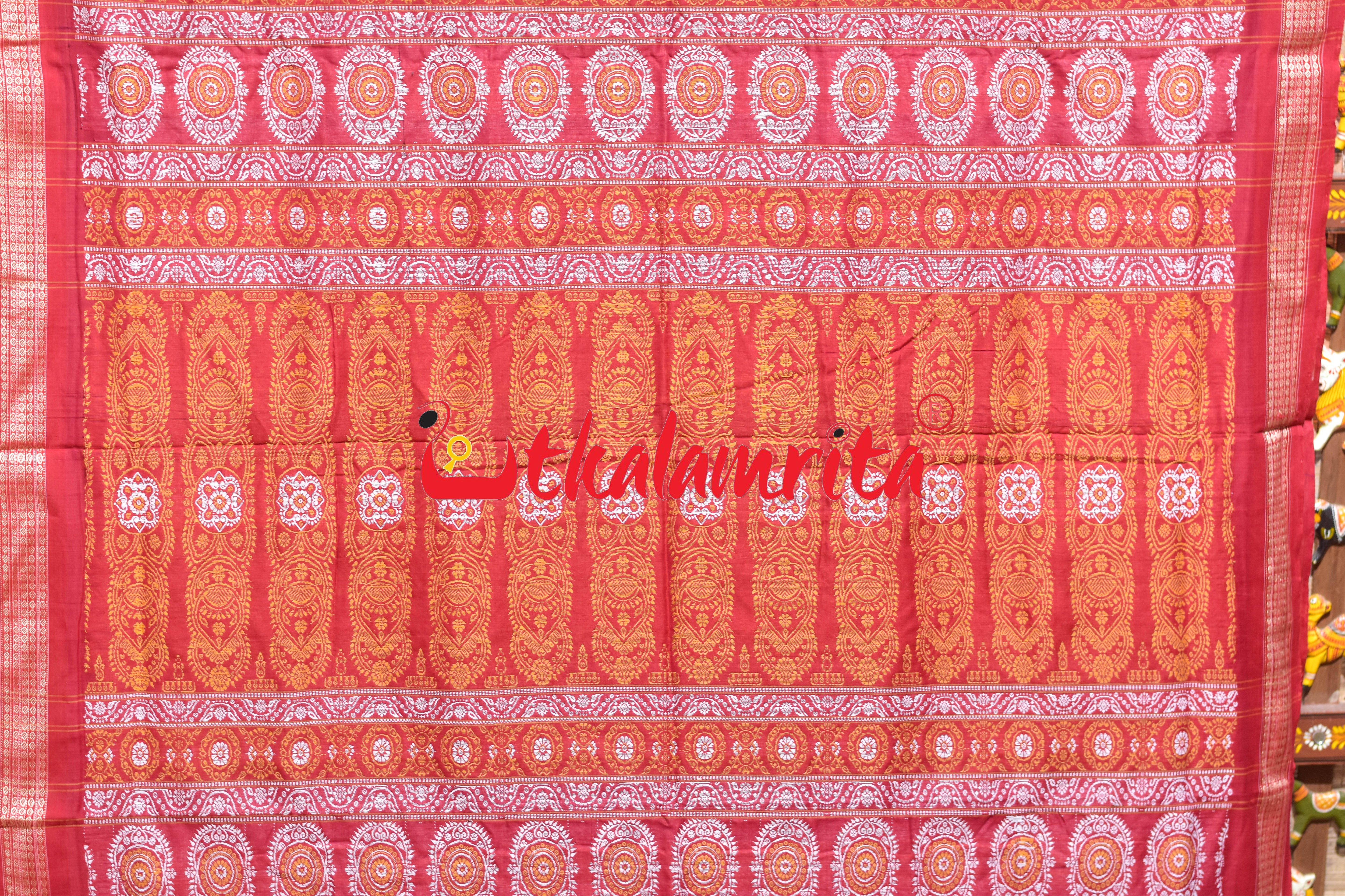 Blue Red Heart Bomkai Cotton Saree