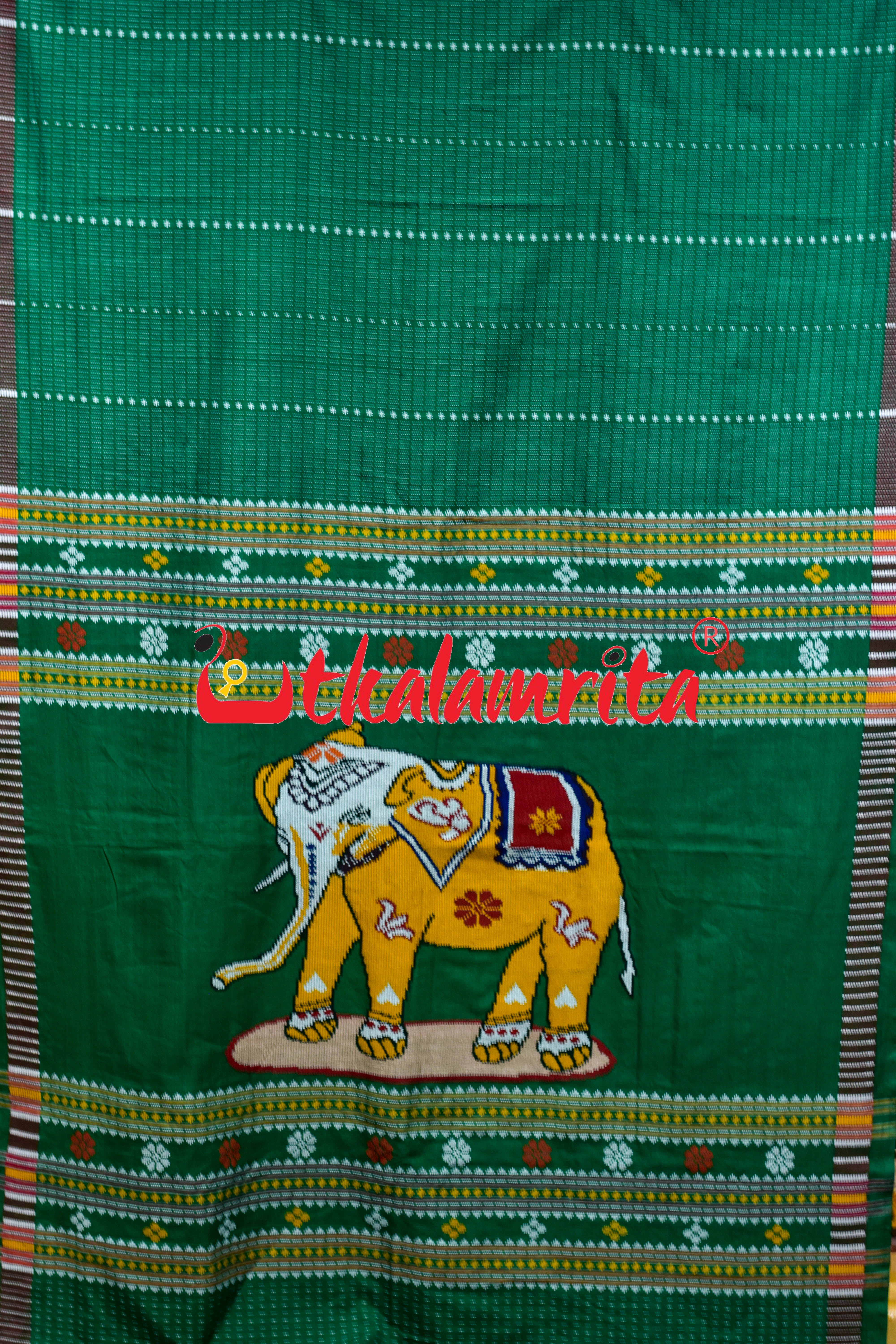 Green Hati Anchal Dhalapathar Cotton Saree