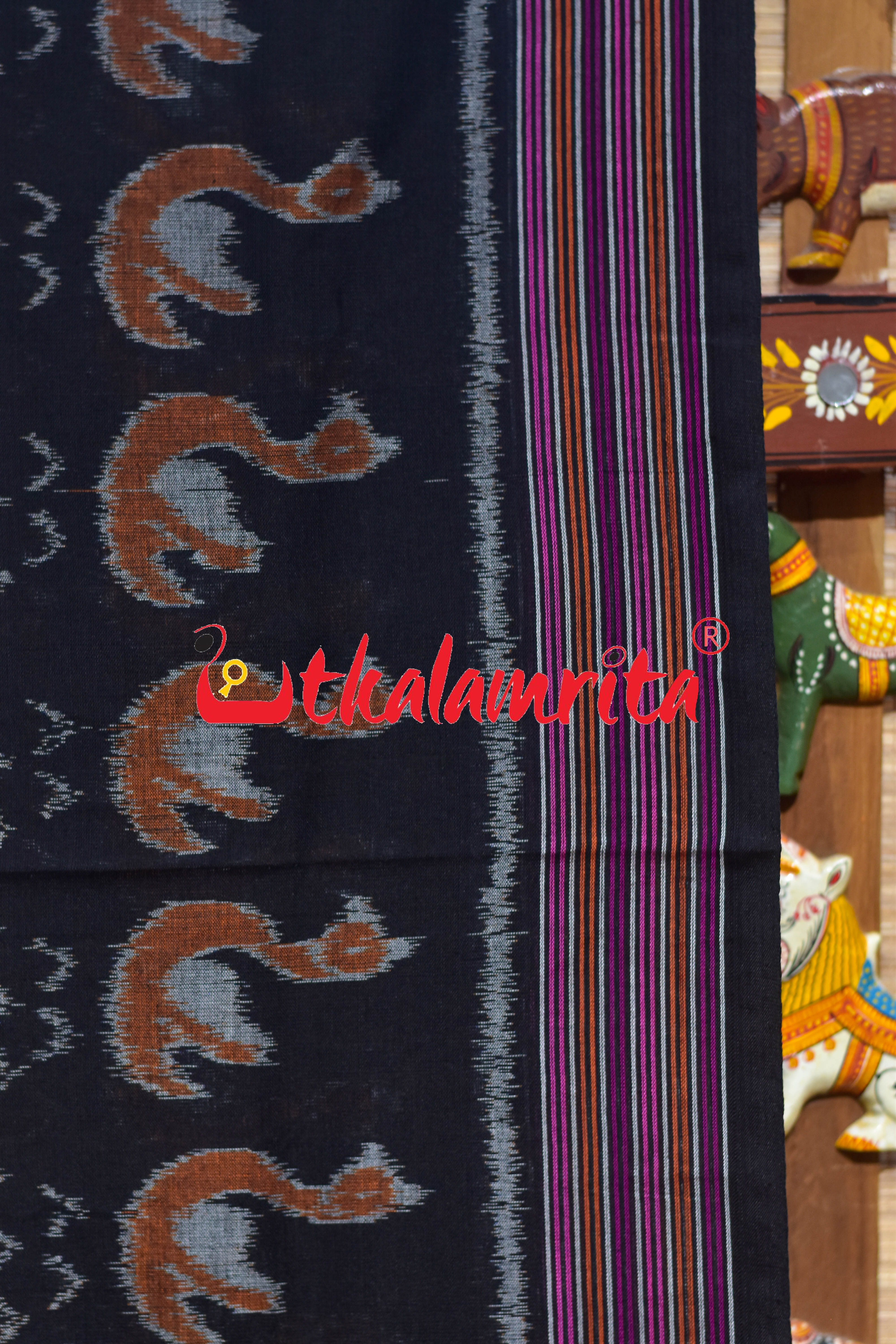 Grey Black Ducks & Boita Khandua Cotton Saree