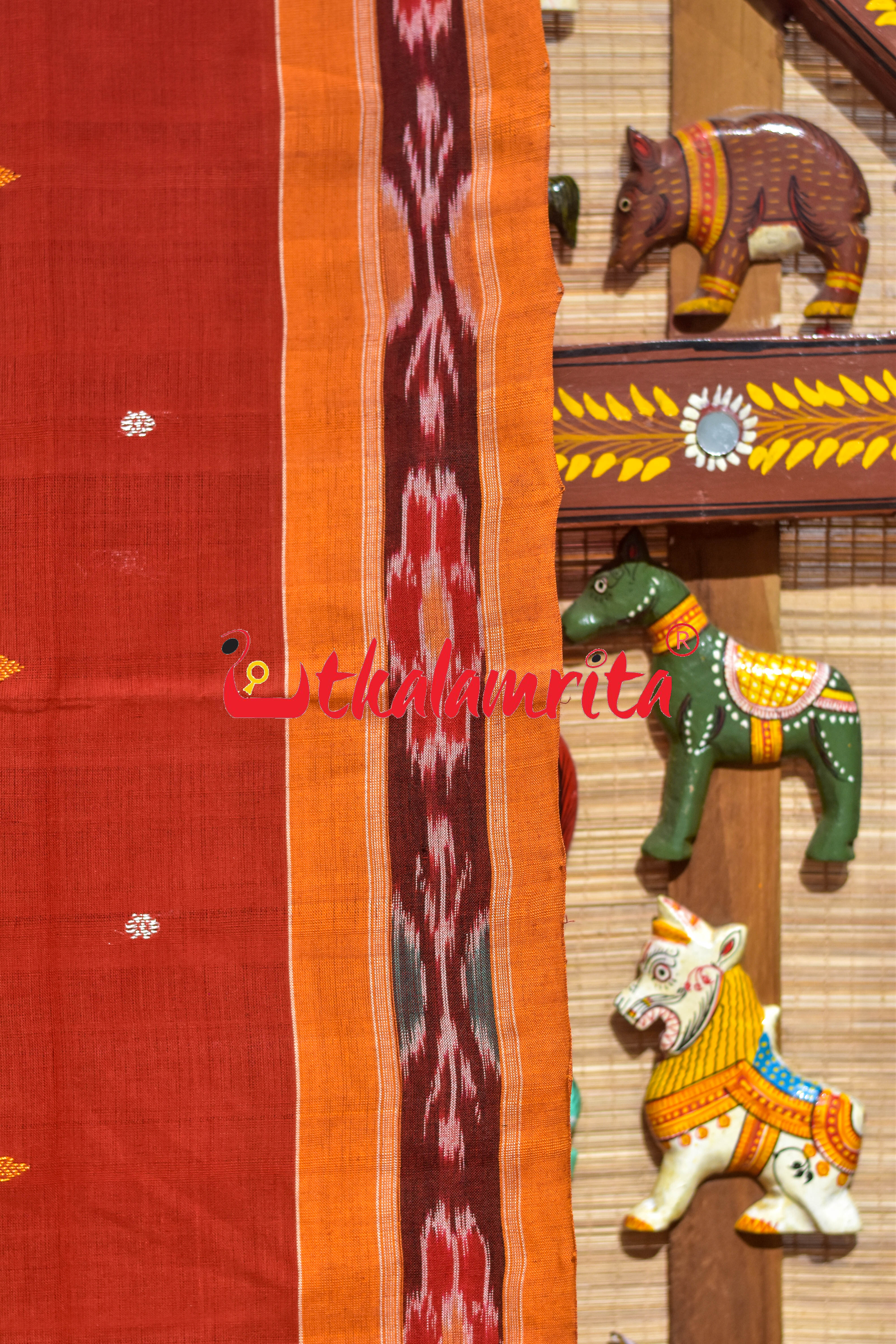 Rust Yellow Chadhei Pittala Single Cotton Saree