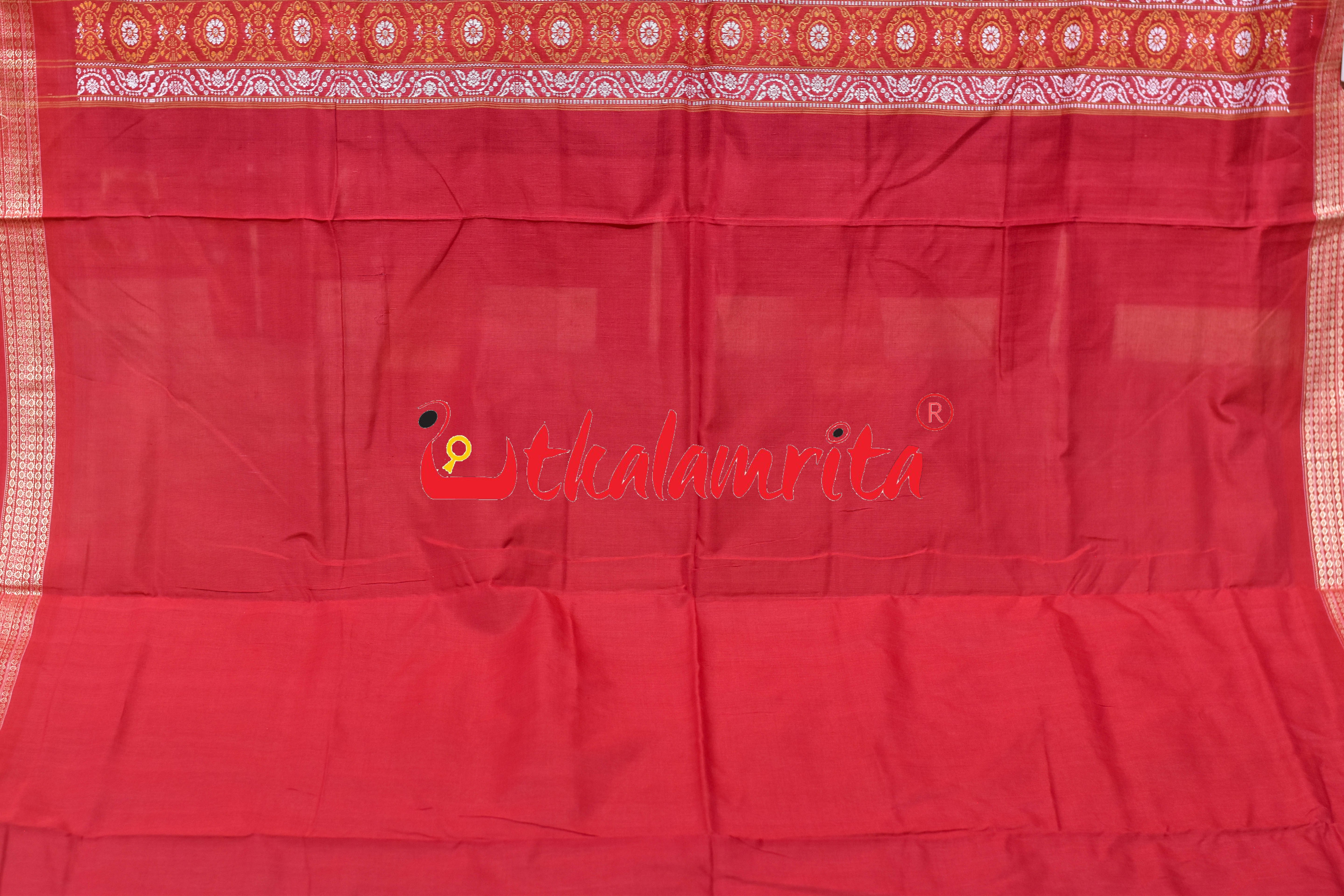 Blue Red Heart Bomkai Cotton Saree