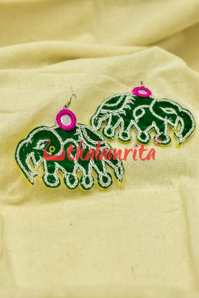 Green Elephants (Pipli applique danglers)