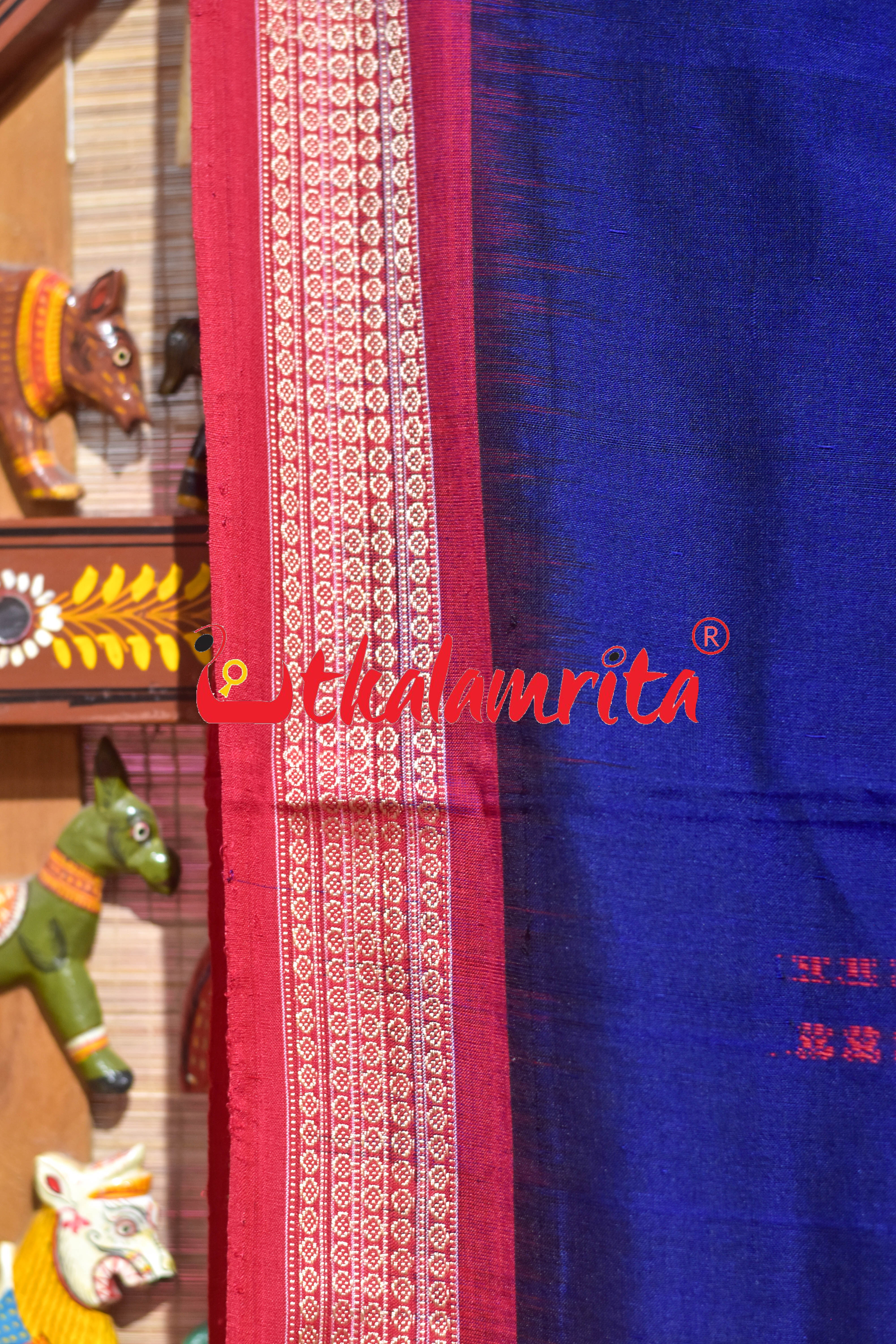 Blue Red Heart Bomkai Cotton Saree