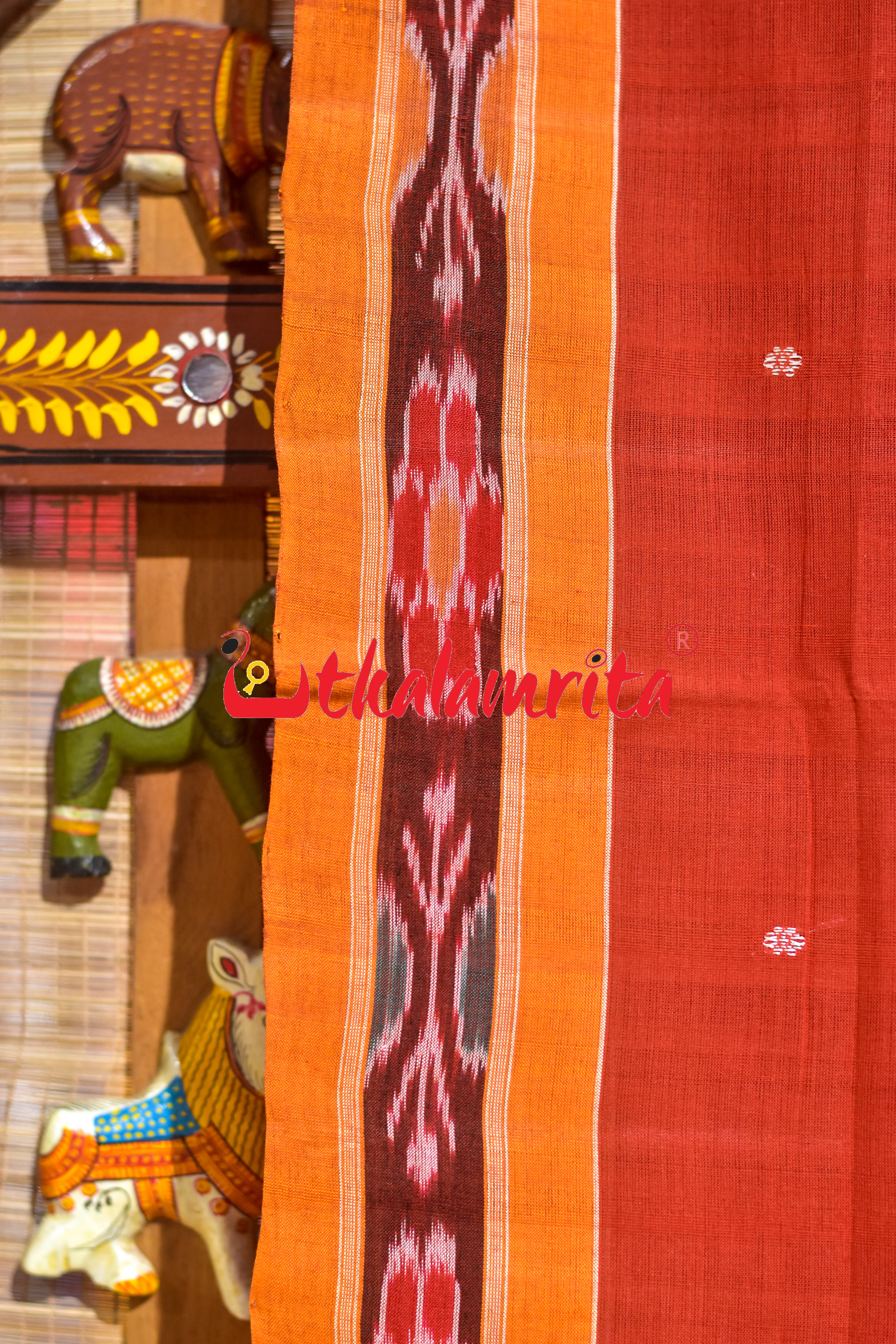 Rust Yellow Chadhei Pittala Single Cotton Saree