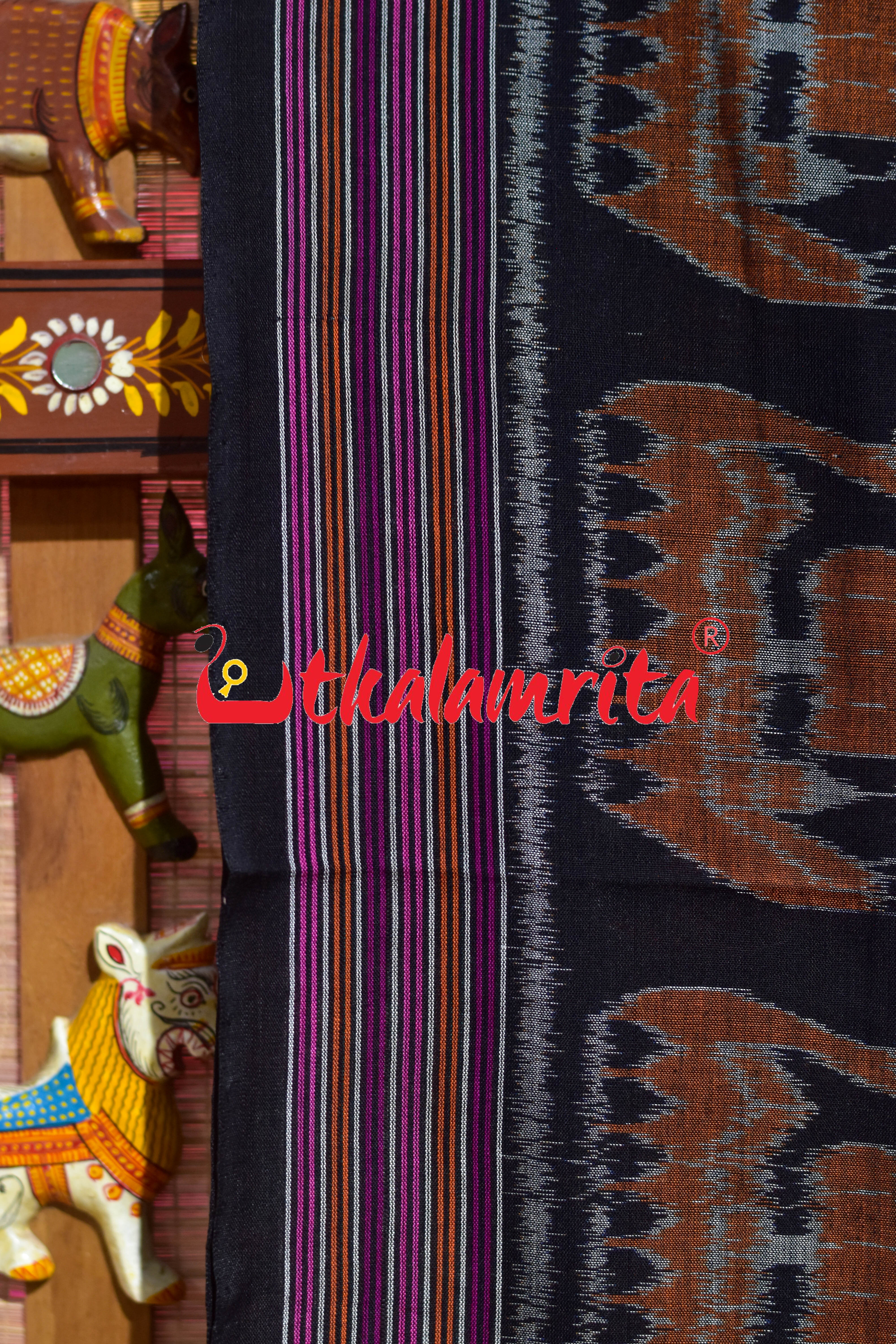 Grey Black Ducks & Boita Khandua Cotton Saree