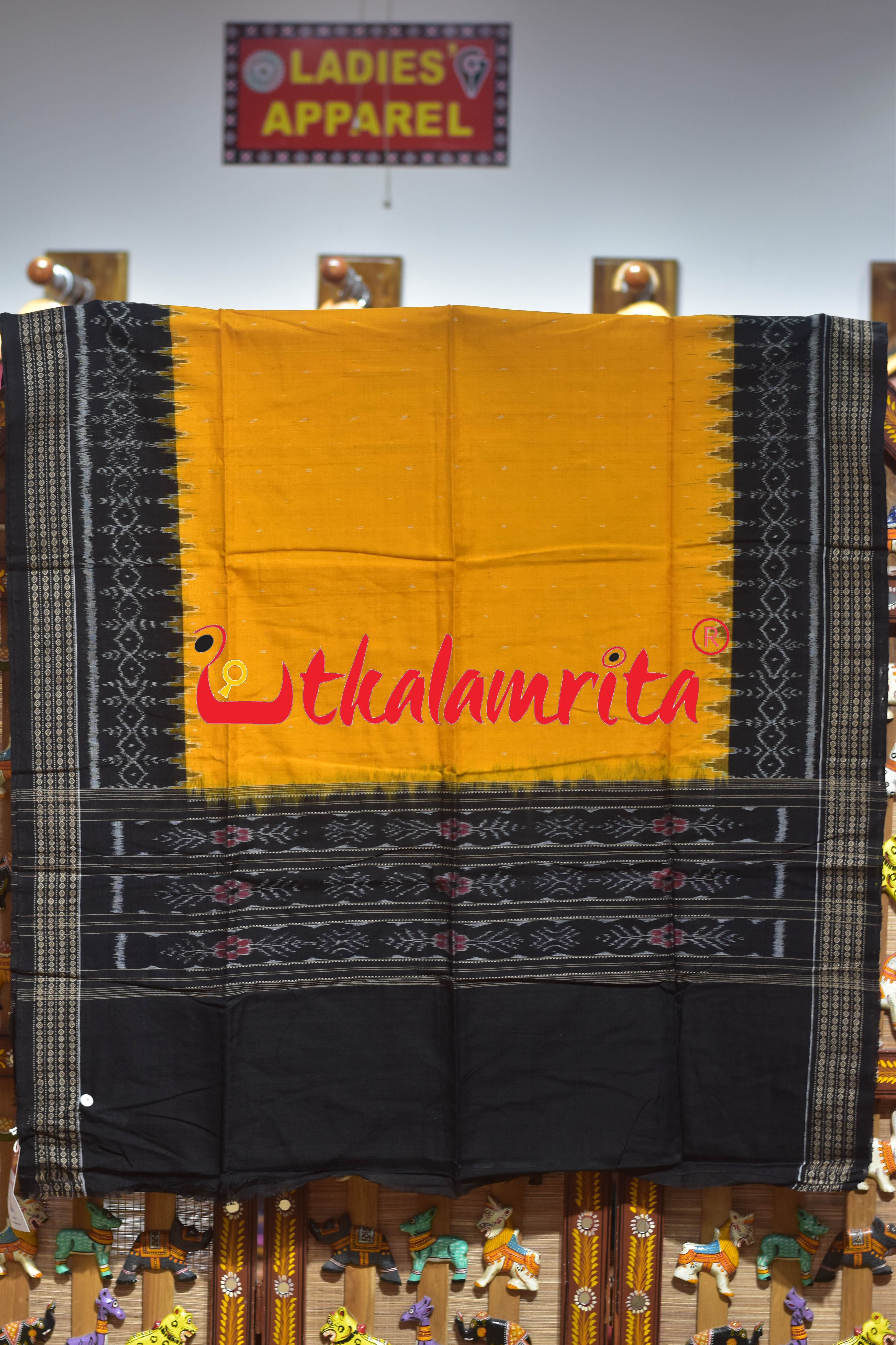 Black Yellow Thikiri Sambalpuri Cotton Dress Set