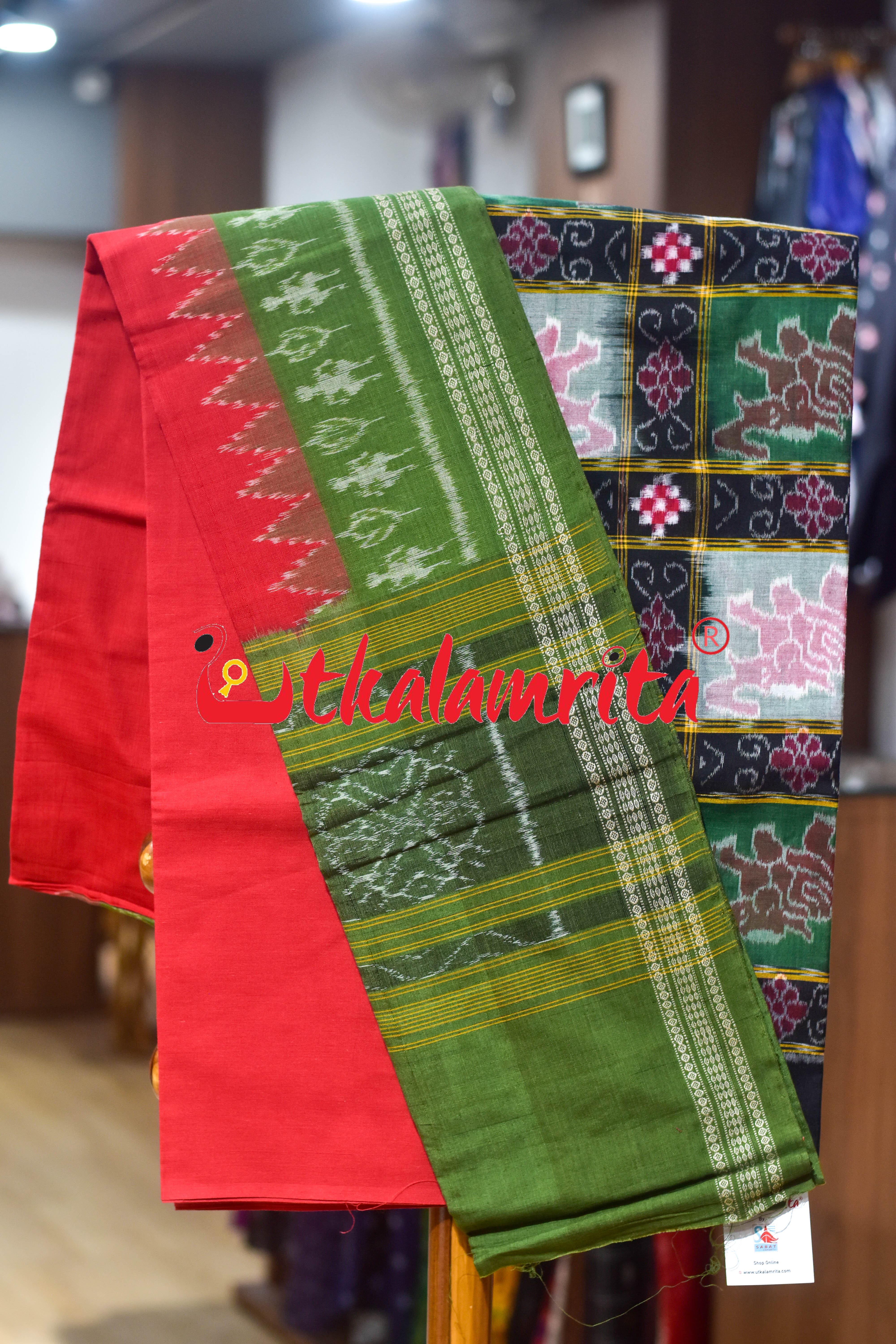 Black Green Kothi Elephants Sambalpuri Cotton Dress Set