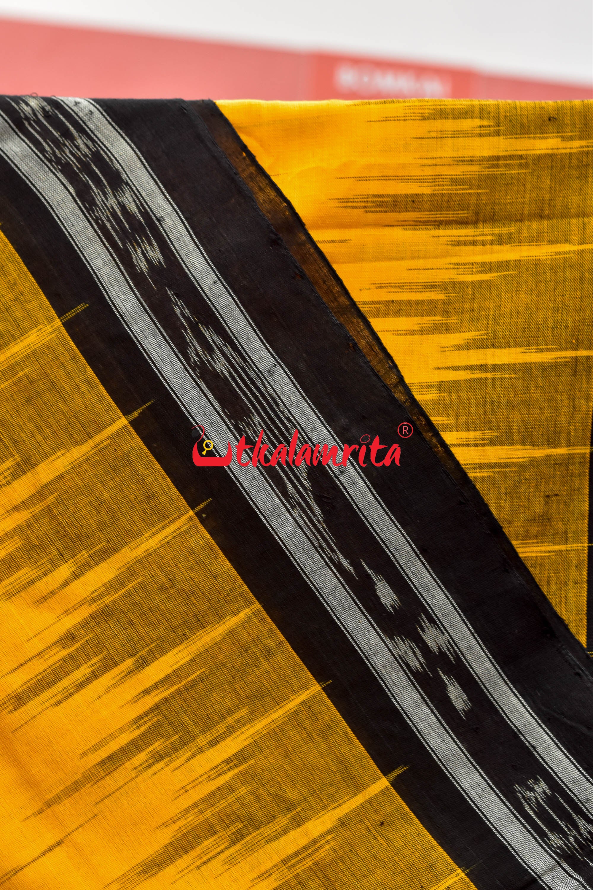Yellow Black Check Daali Scot Khandua Cotton Saree