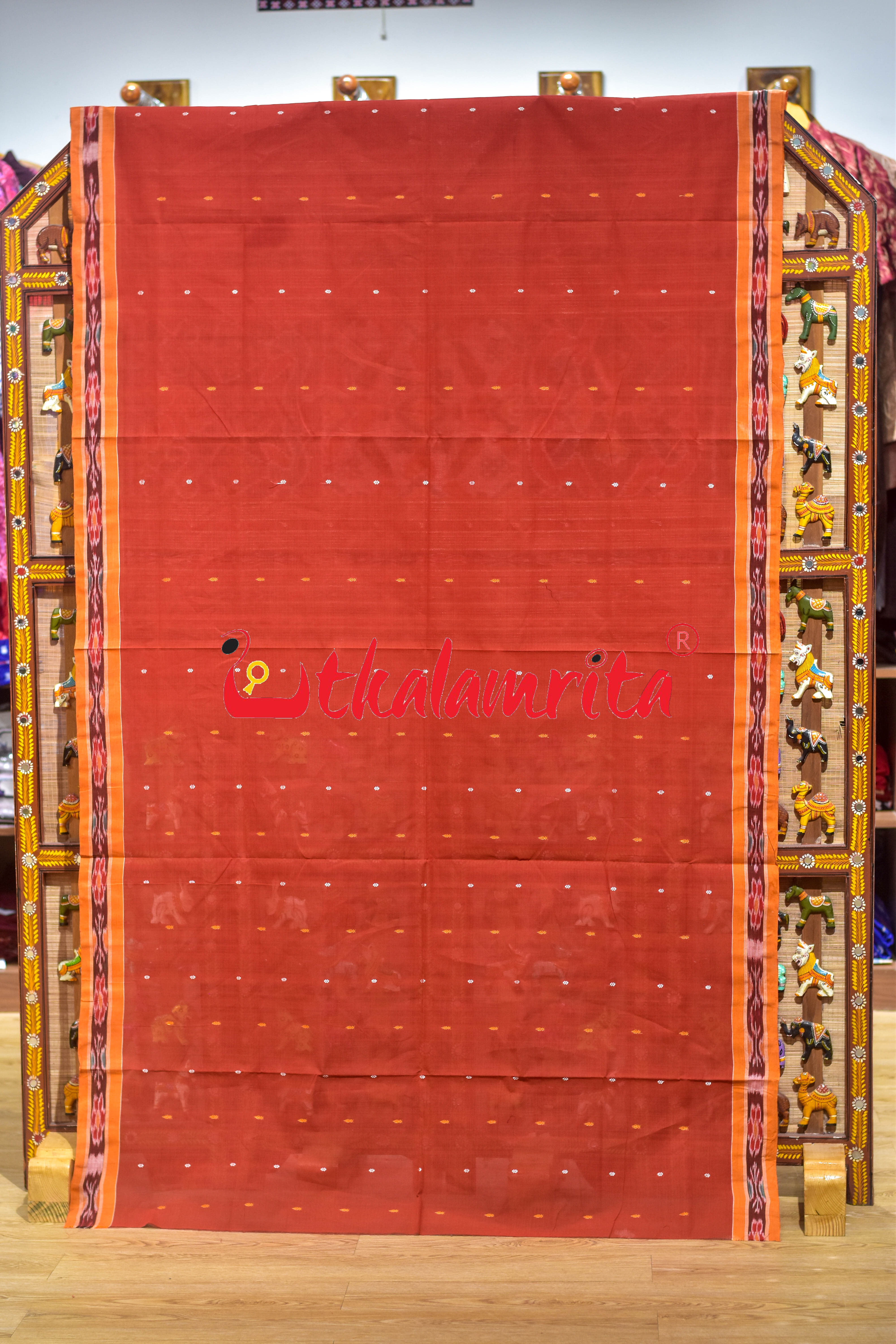 Rust Yellow Chadhei Pittala Single Cotton Saree