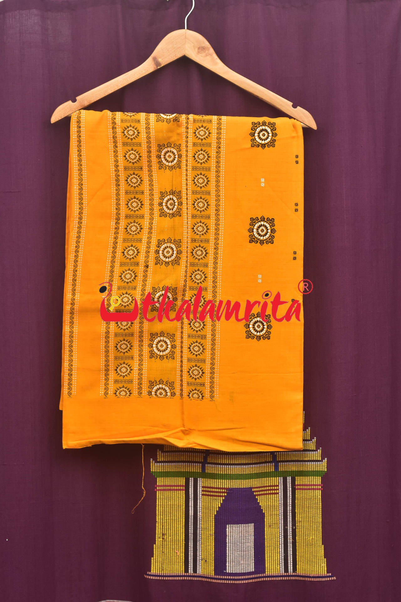 Yellow with Black Flower Bomkai Dress Set