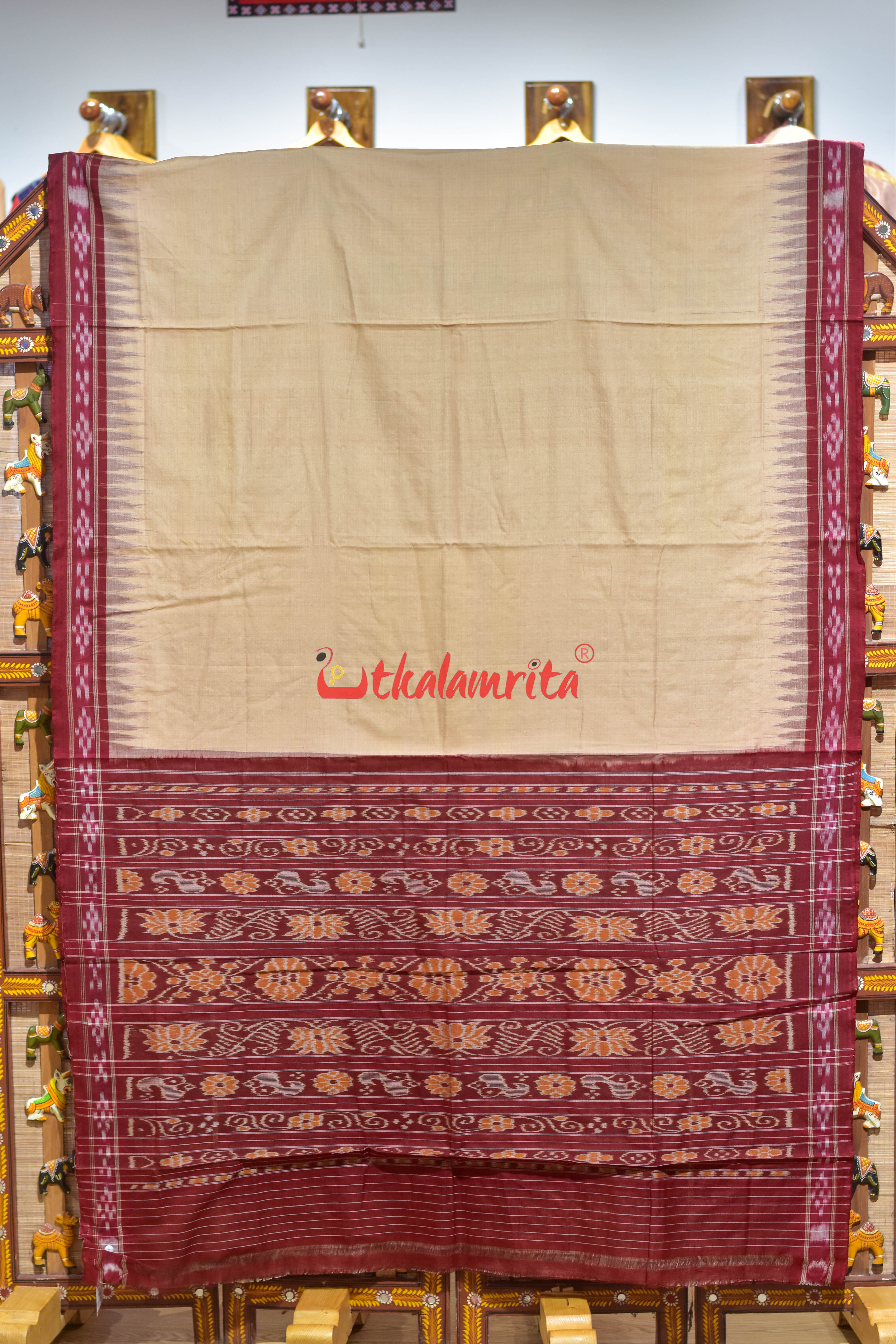 Ghee Maroon Pasapali Border Khandua Cotton Saree