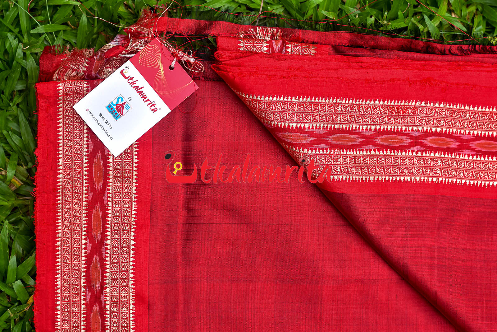 Red Bandha Silk Fabric