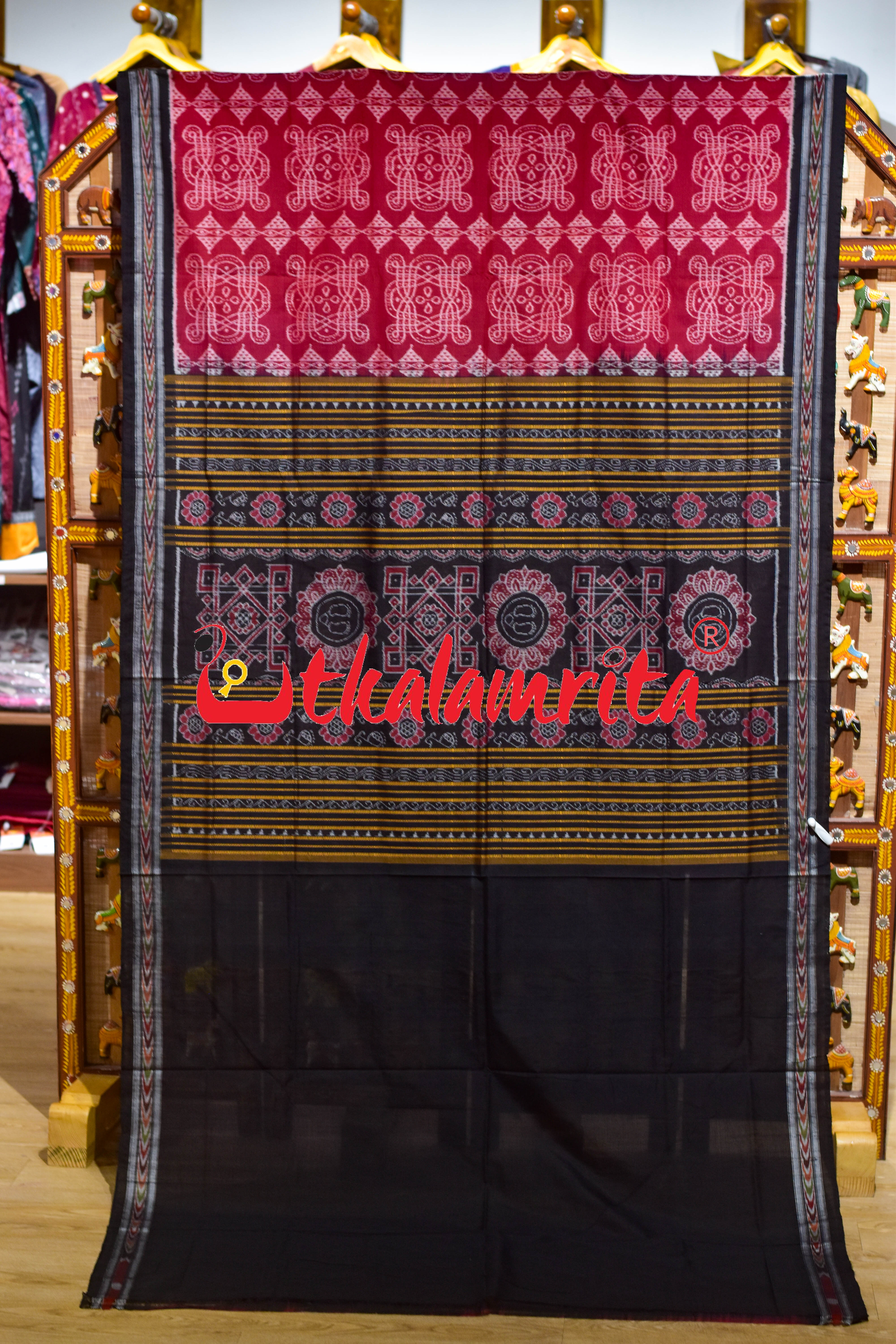 Red Black Sree Jantra Sambalpuri Cotton Saree