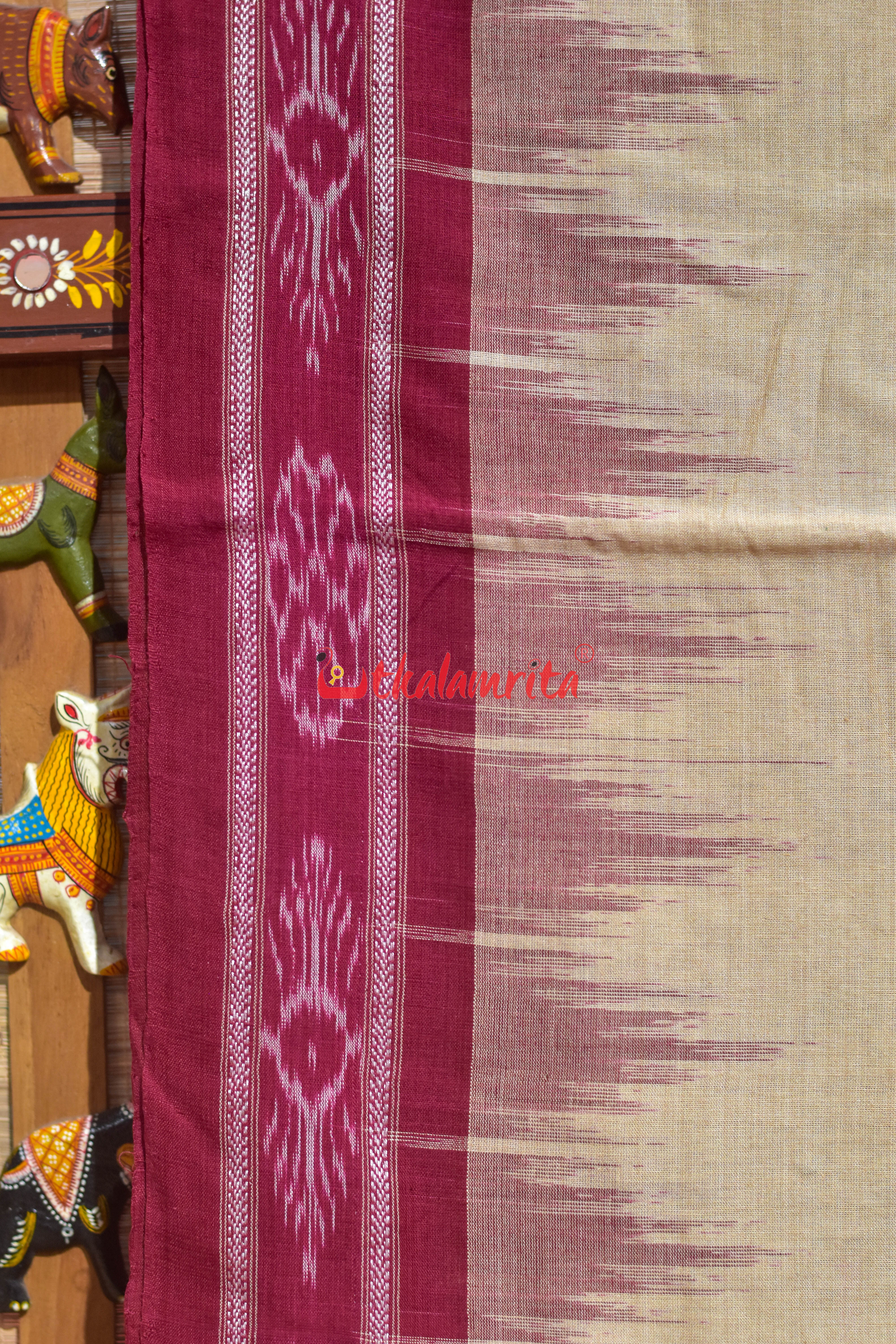 Off White Flower Border Khandua Cotton Saree