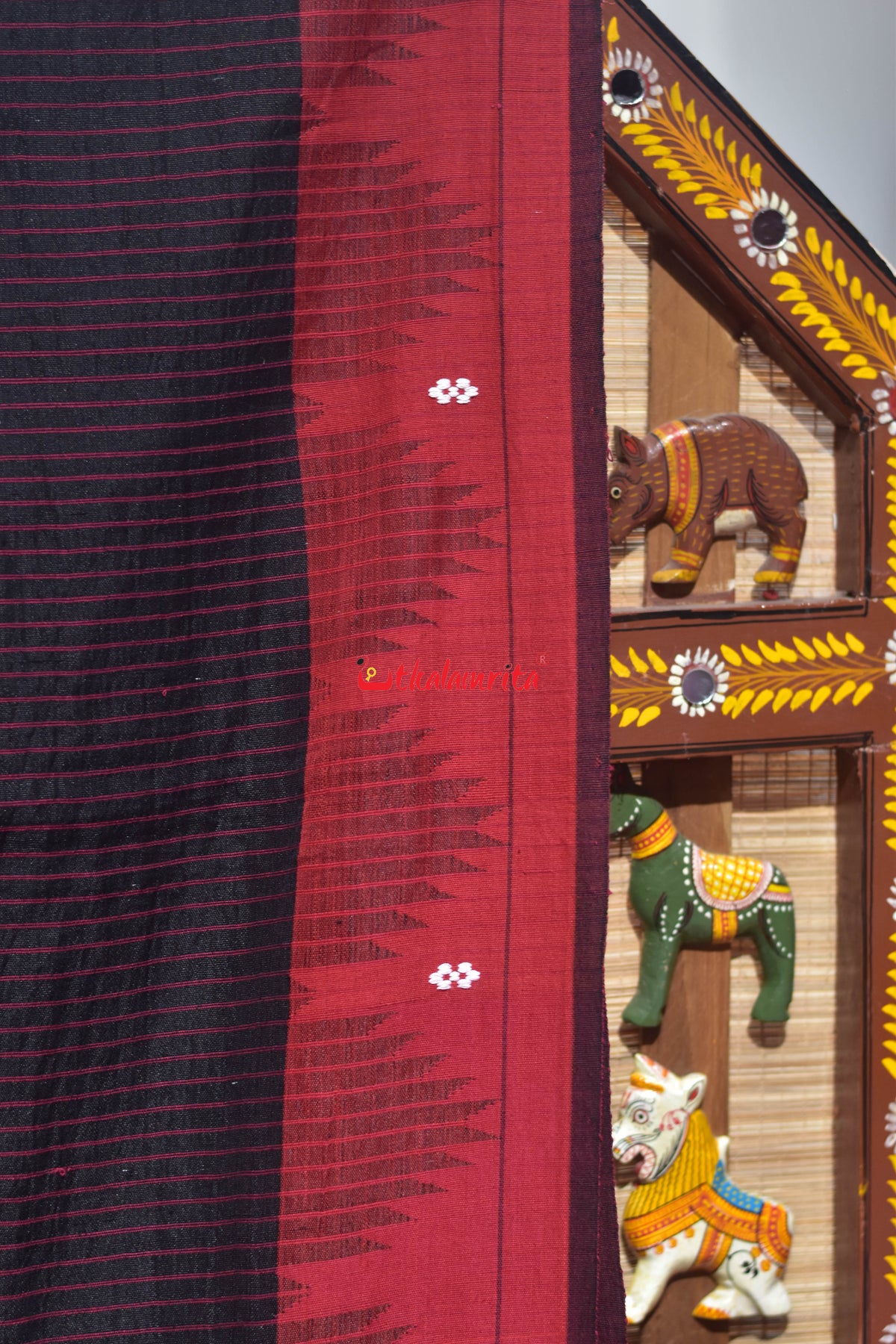 Black Red Stripes Blue Anchal Tussar Kotpad Saree