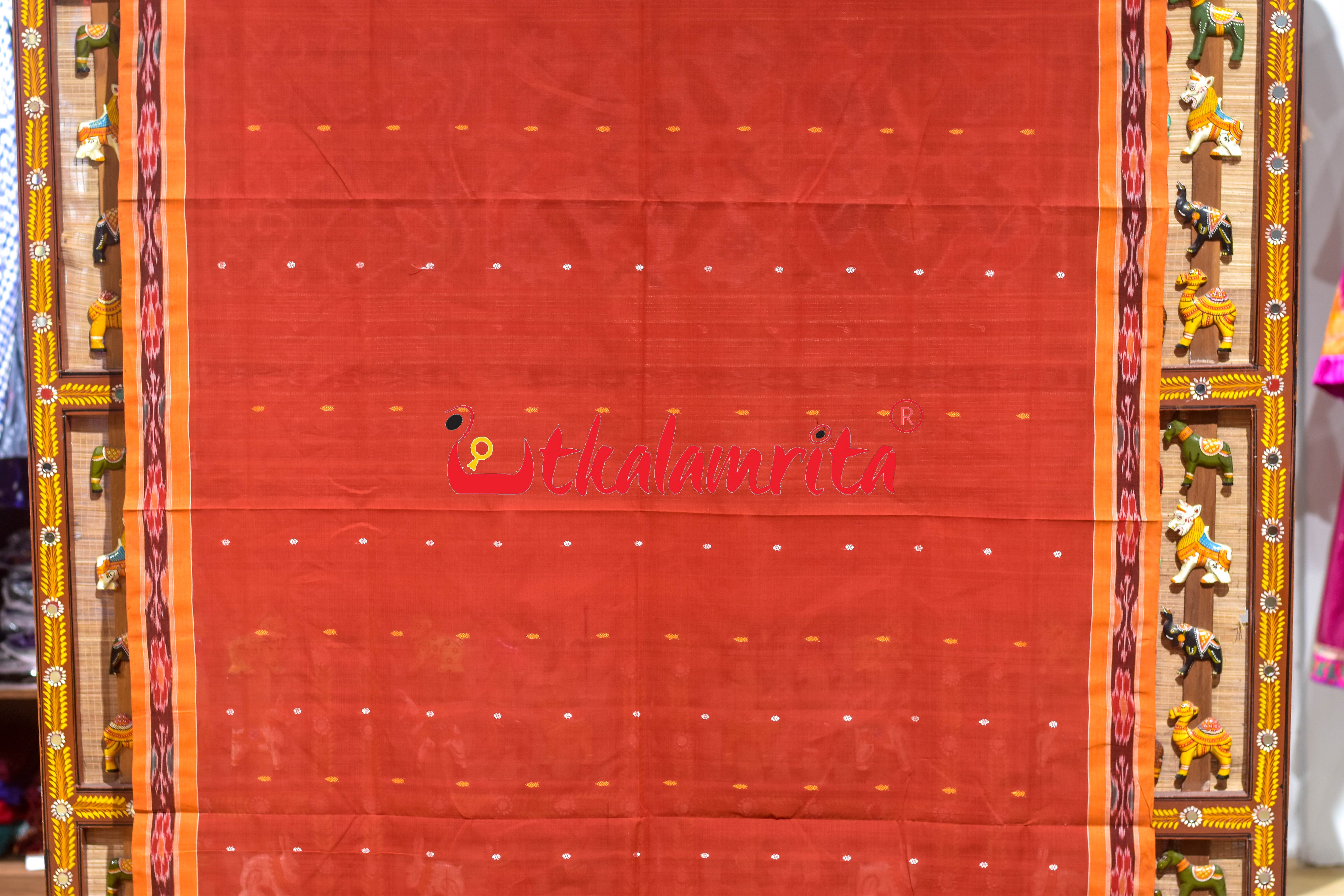 Rust Yellow Chadhei Pittala Single Cotton Saree