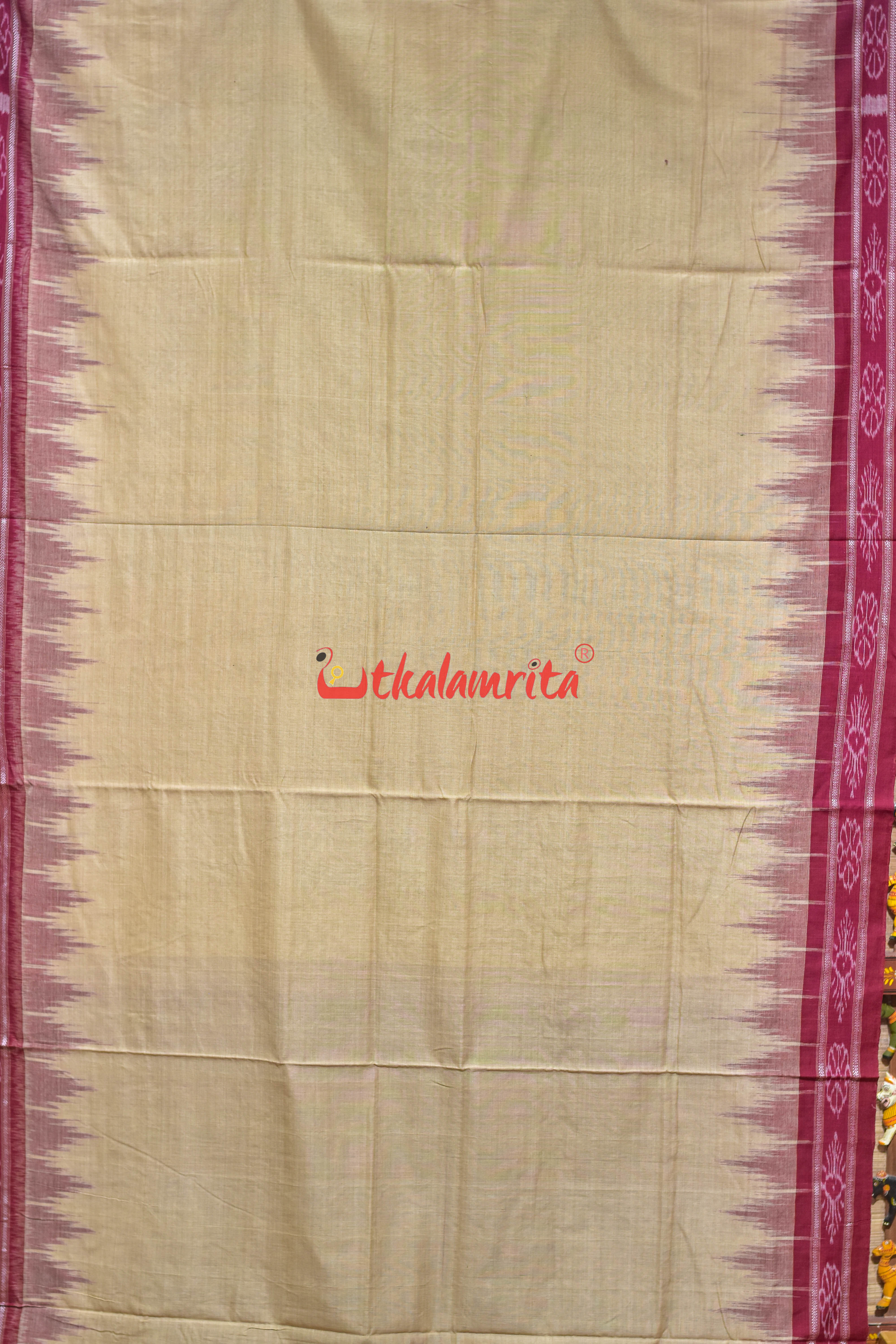 Off White Flower Border Khandua Cotton Saree