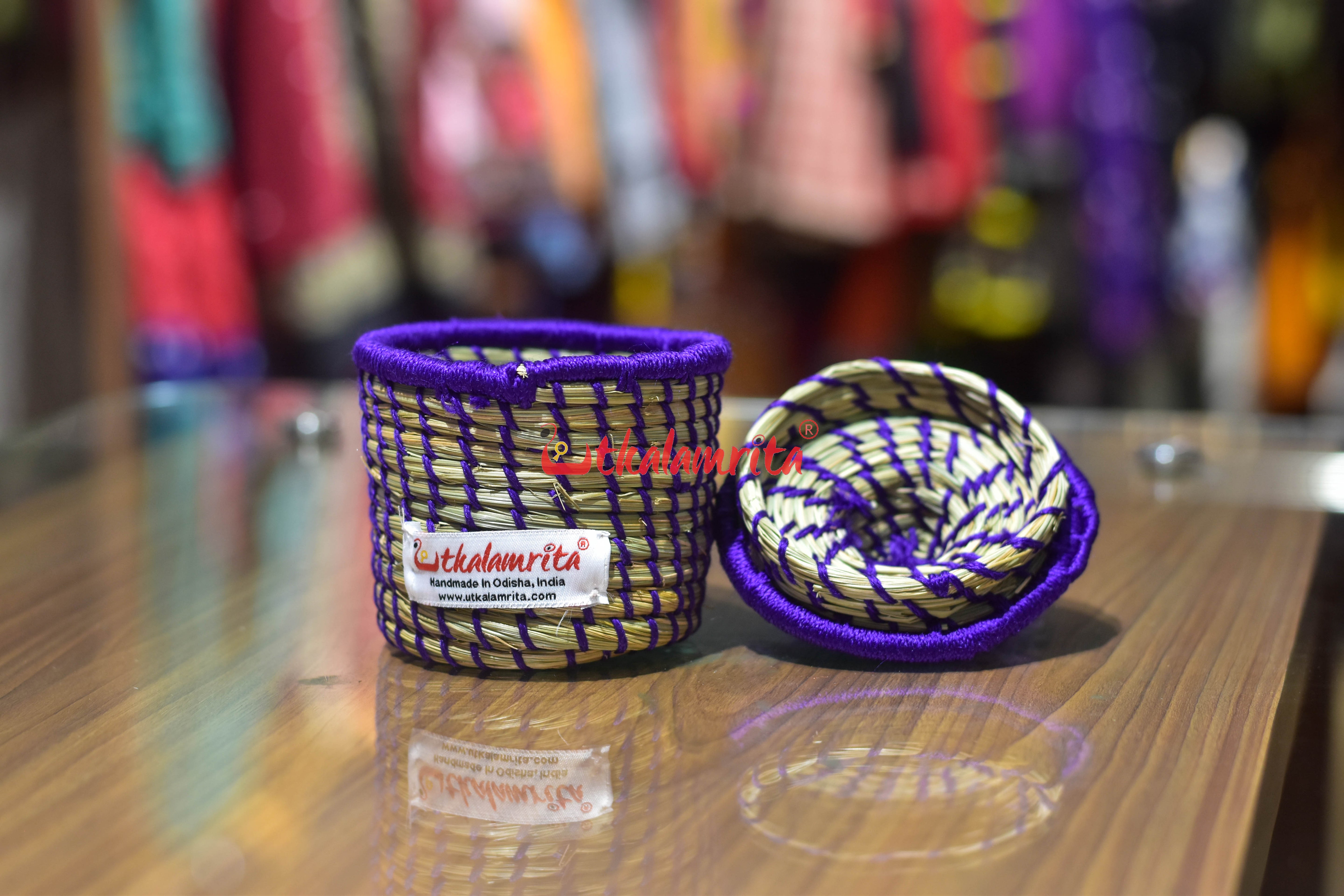 Sabai Grass Chuti Thread Jewellery Box Dark Purple