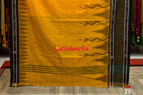 Yellow Black Check Daali Scot Khandua Cotton Saree