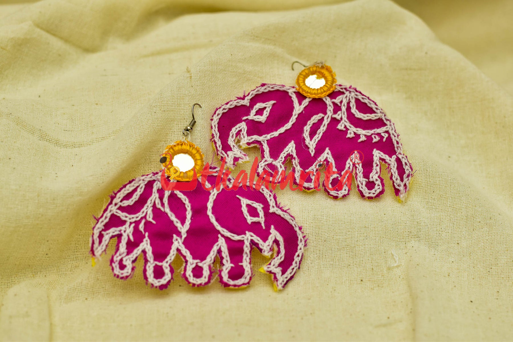 Pink Elephant (Pipli applique danglers)