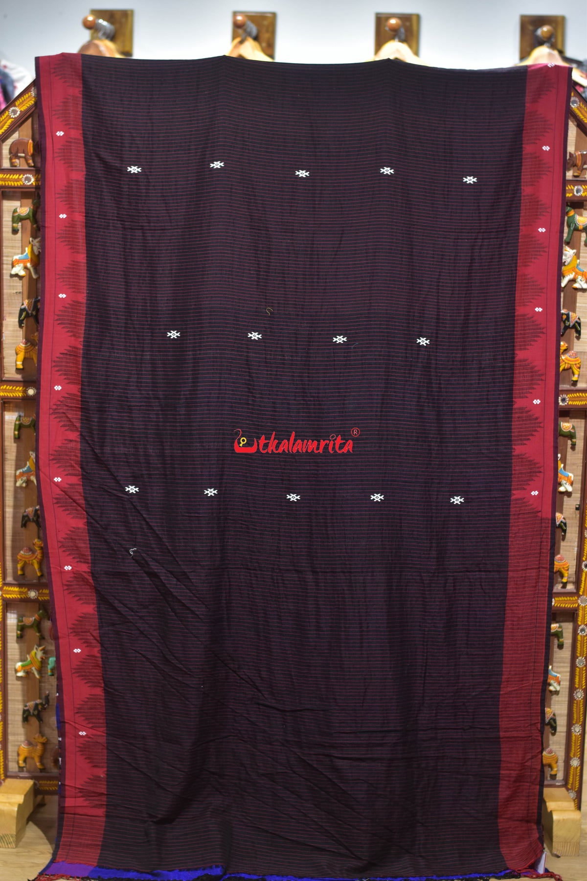 Black Red Stripes Blue Anchal Tussar Kotpad Saree