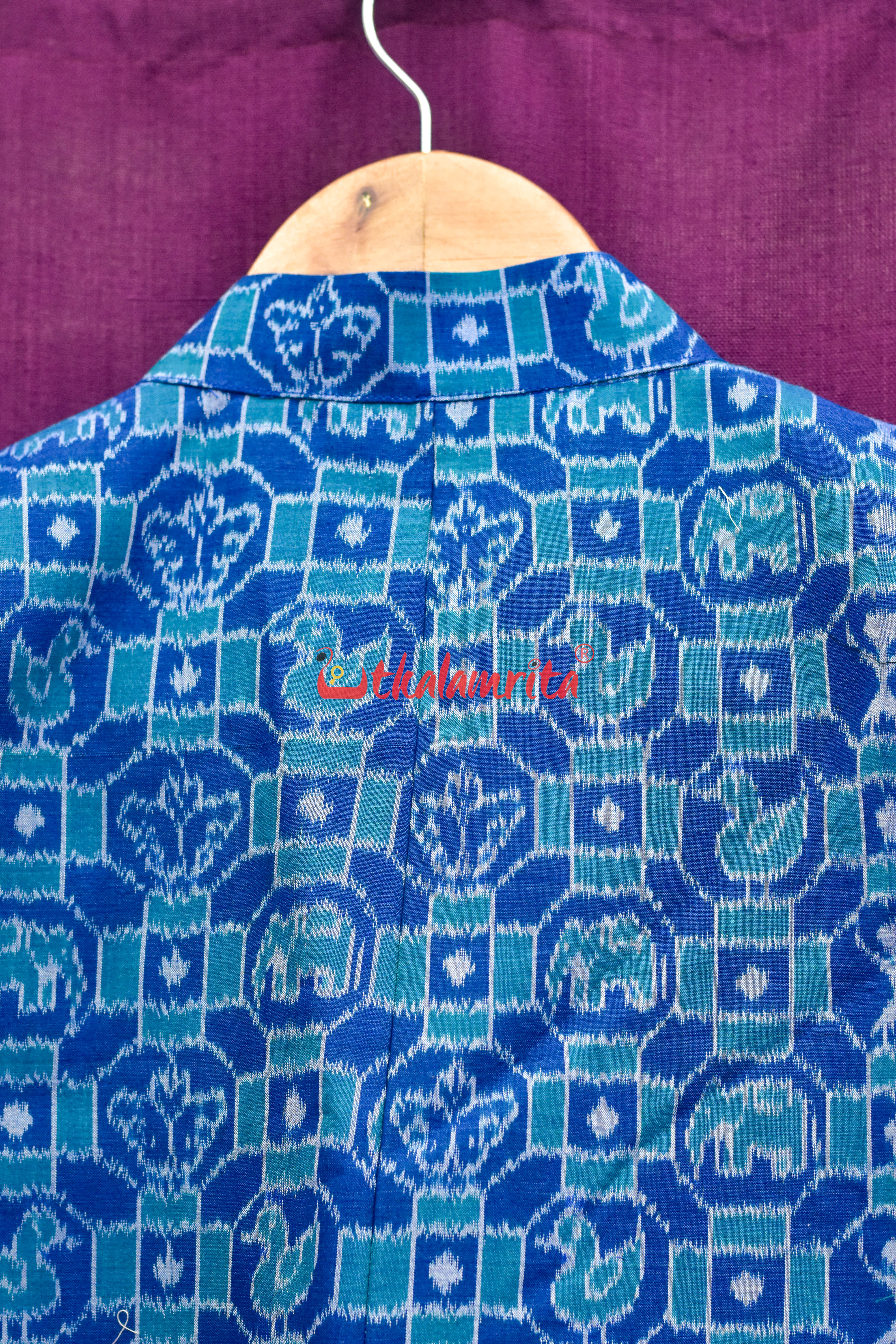 Blue 3D Elephant Sambalpuri Cotton (Modi Jacket)