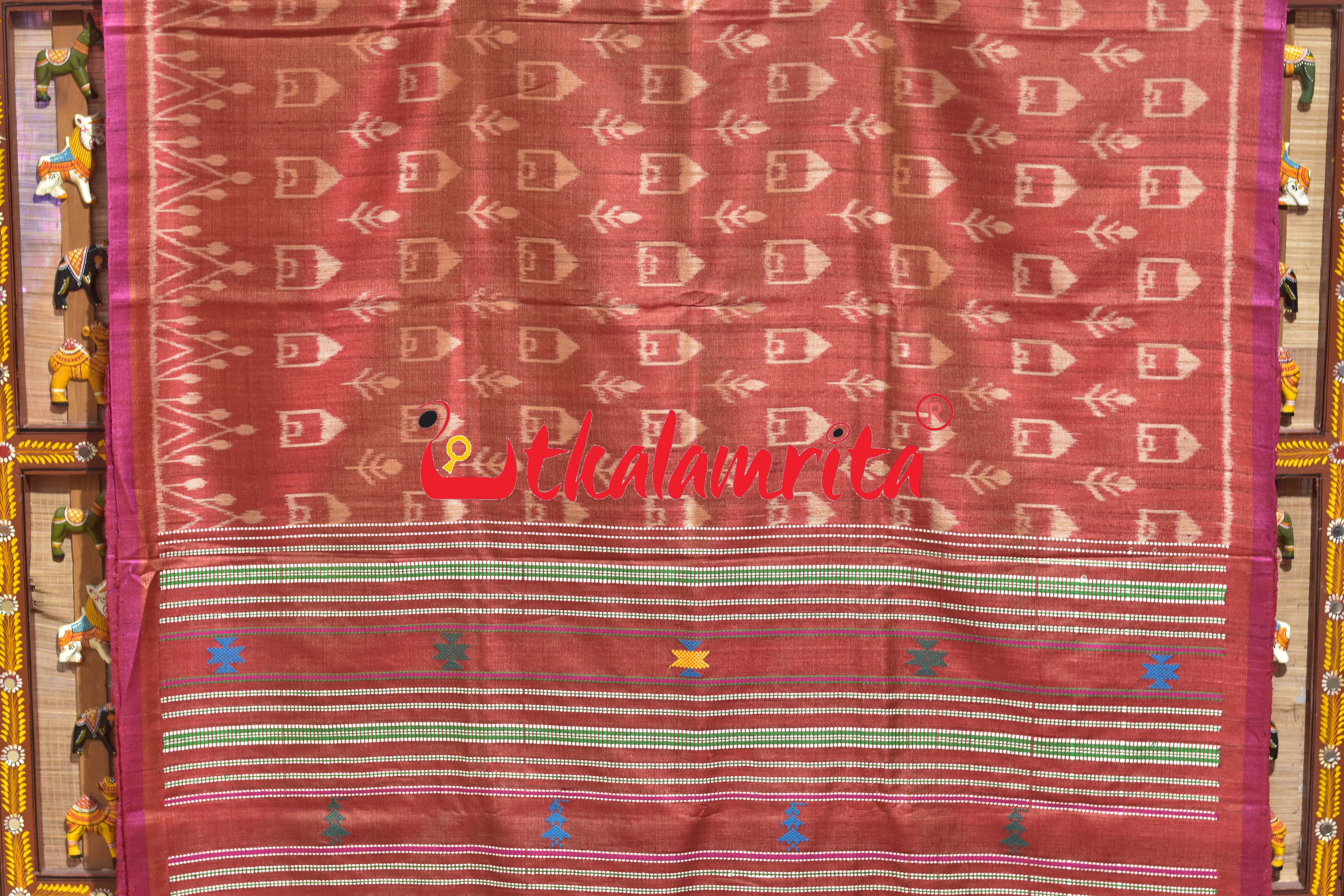 Red Tribal Huts Phoda Anchal Gopalpur Tussar Saree