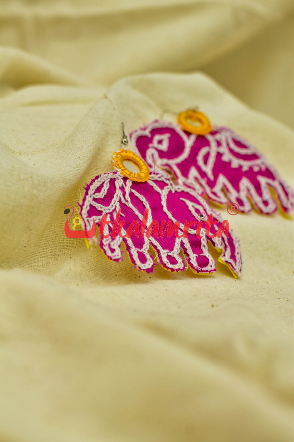 Pink Elephant (Pipli applique danglers)