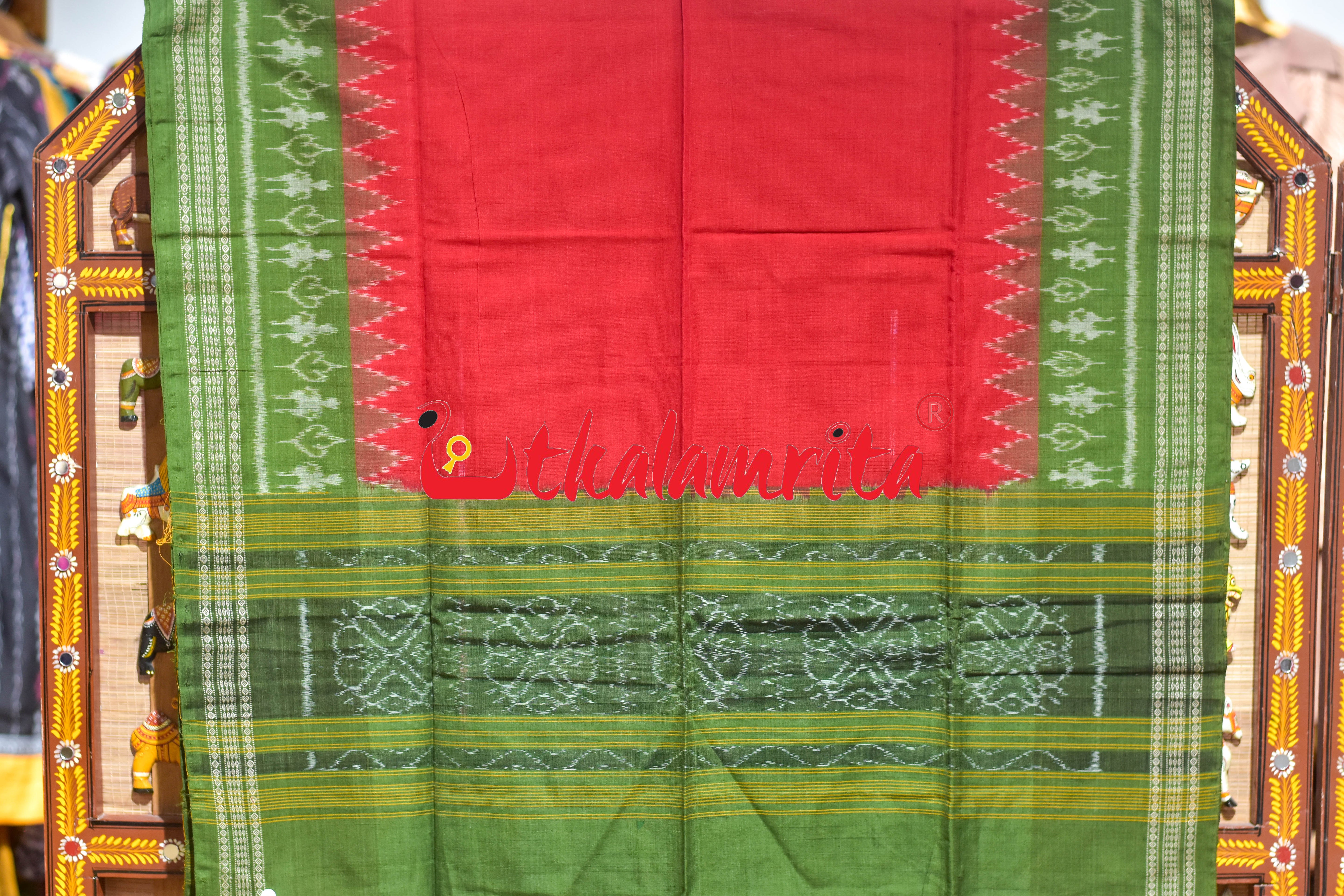 Black Green Kothi Elephants Sambalpuri Cotton Dress Set