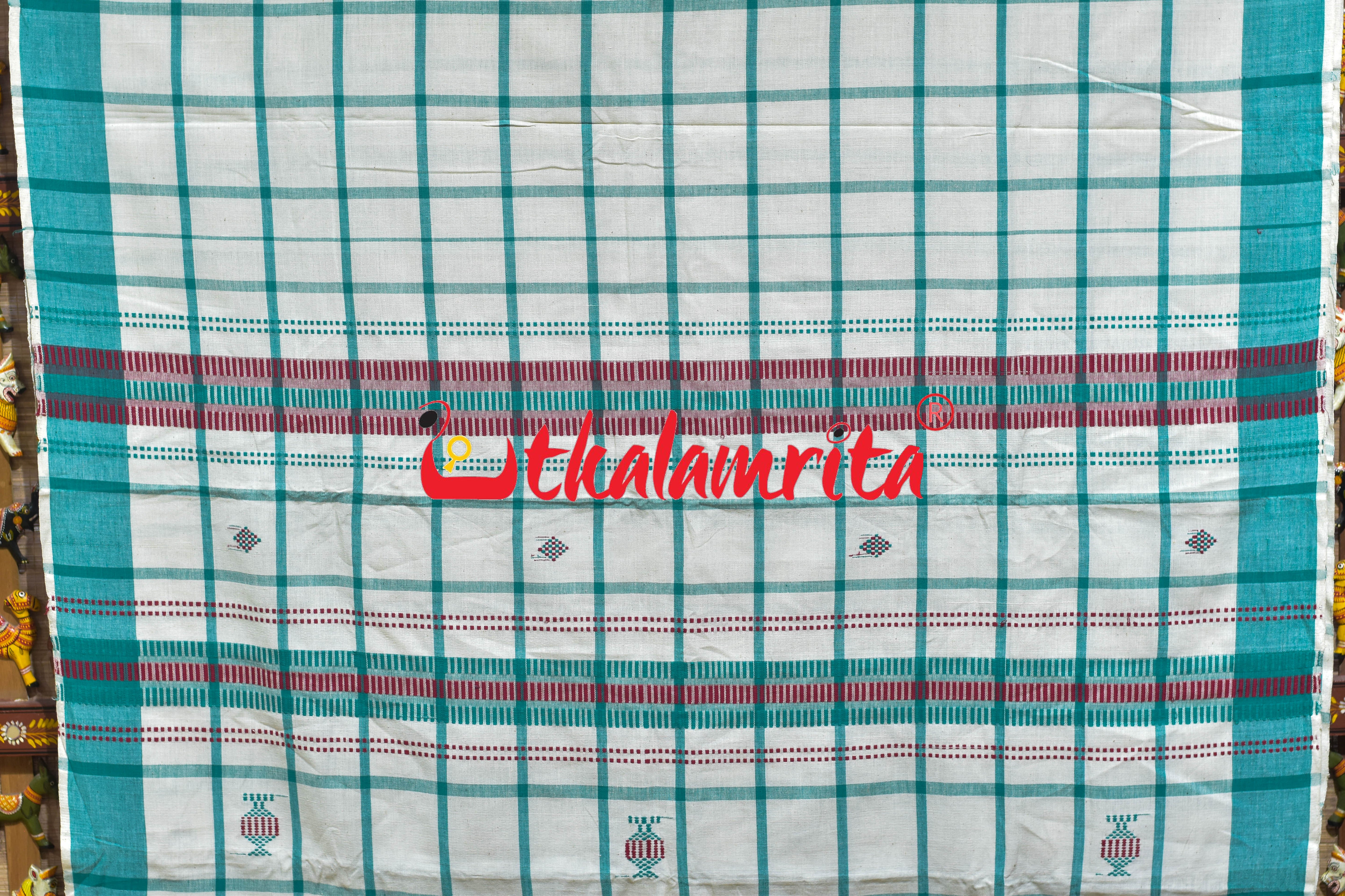 White Green Santhal Saree