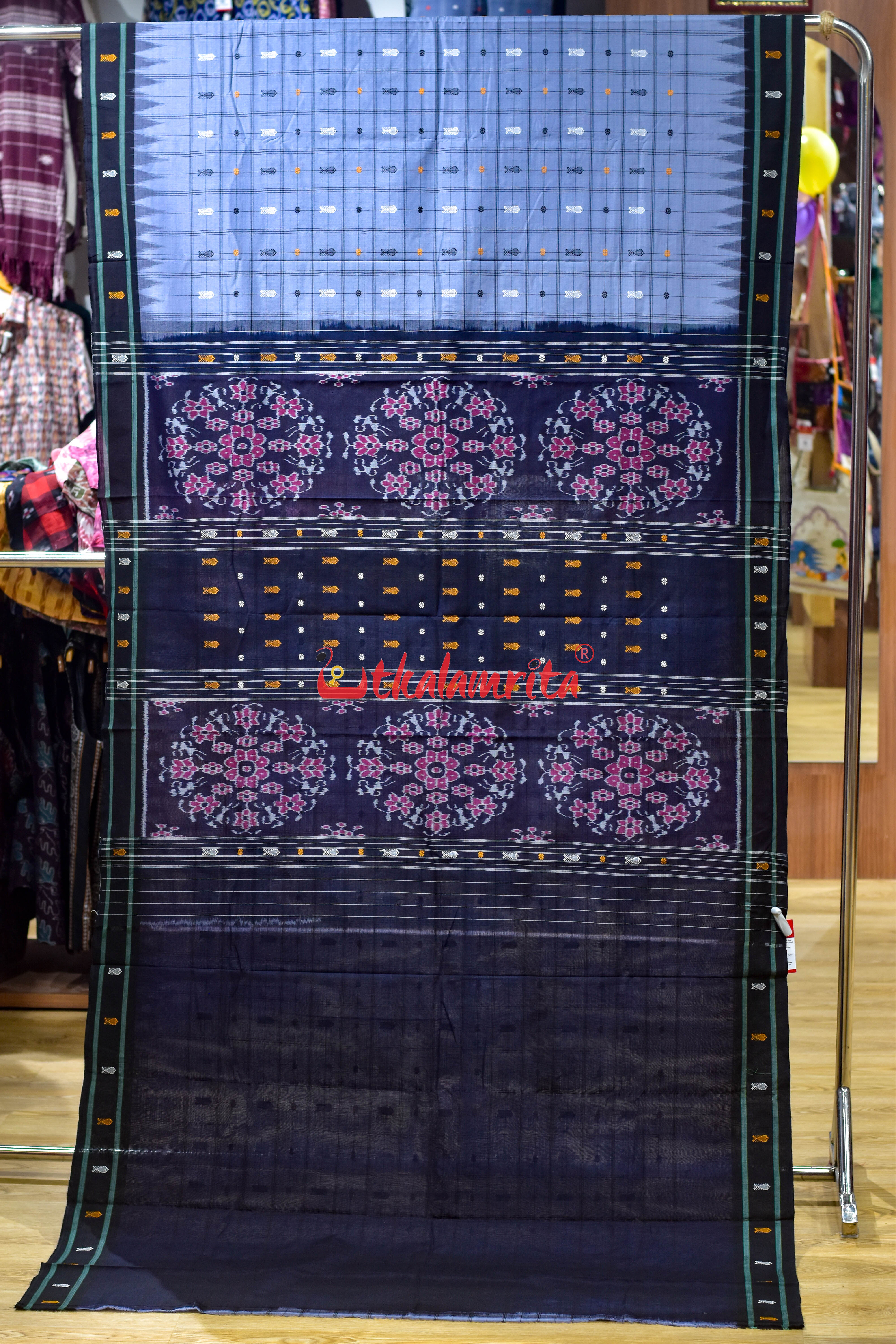 Nuapatna Hazar Buti Ash Grey Cotton Saree