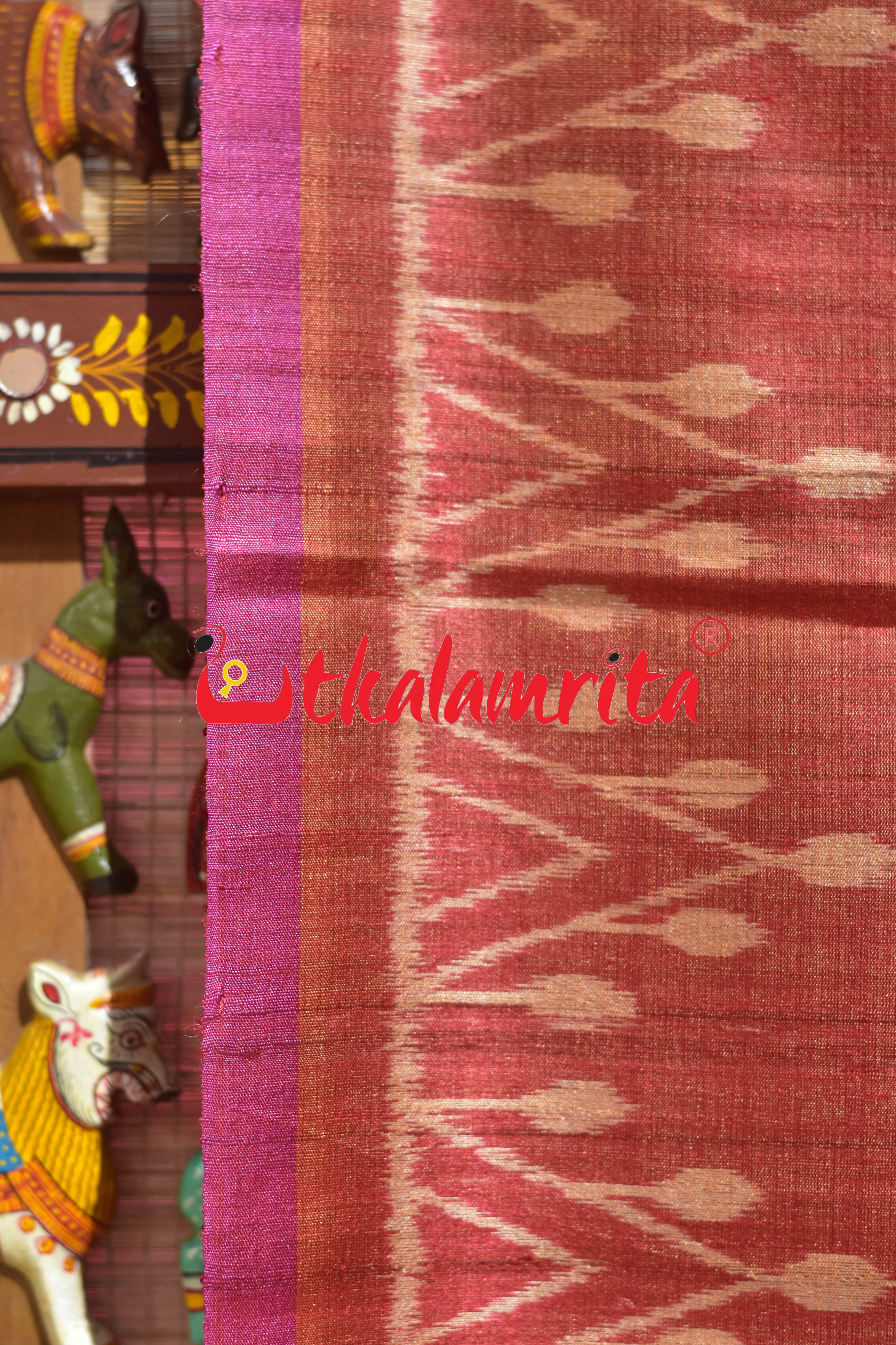 Red Tribal Huts Phoda Anchal Gopalpur Tussar Saree