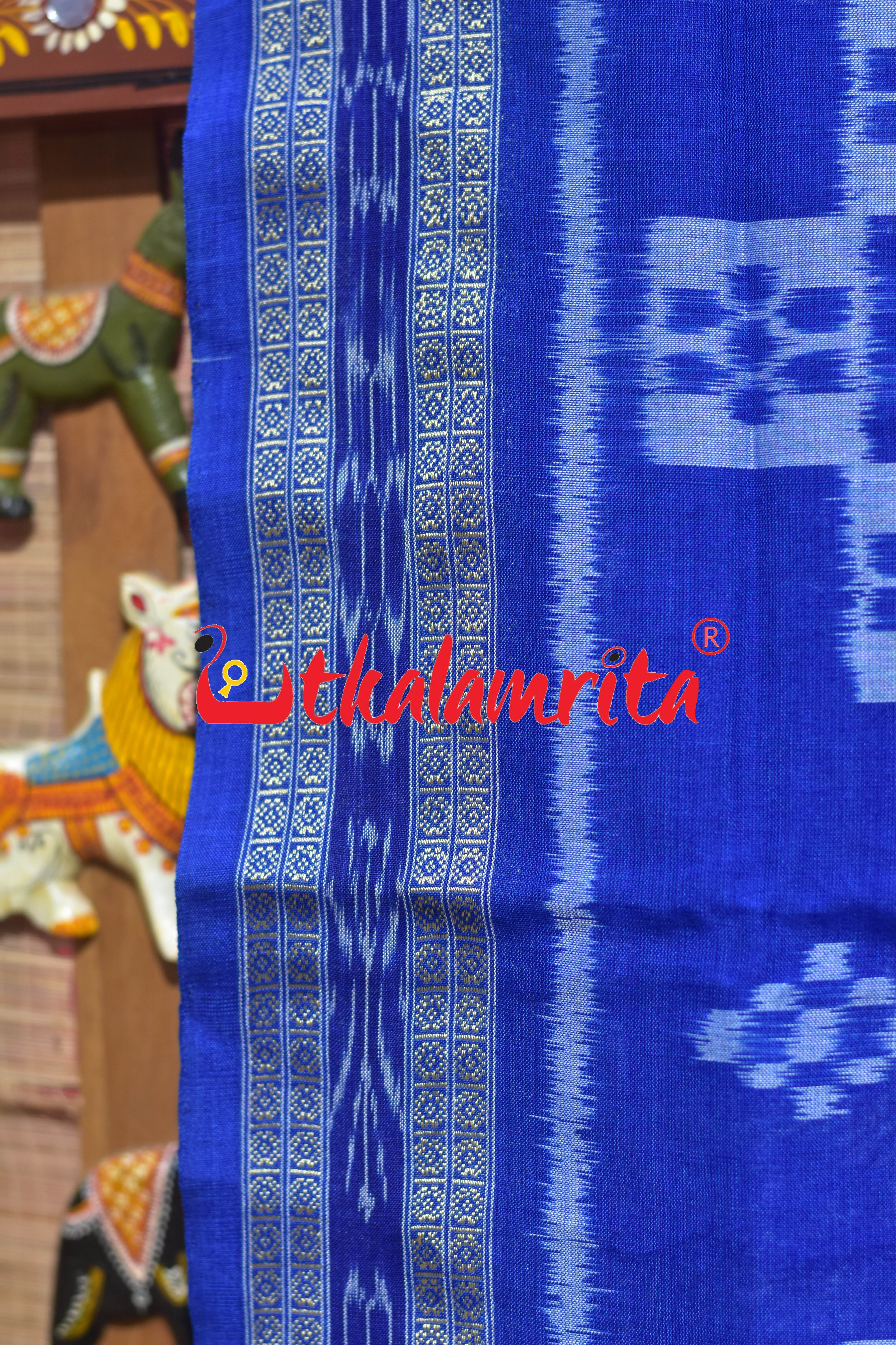 White Blue Tarabali Scot Khandua Cotton Saree
