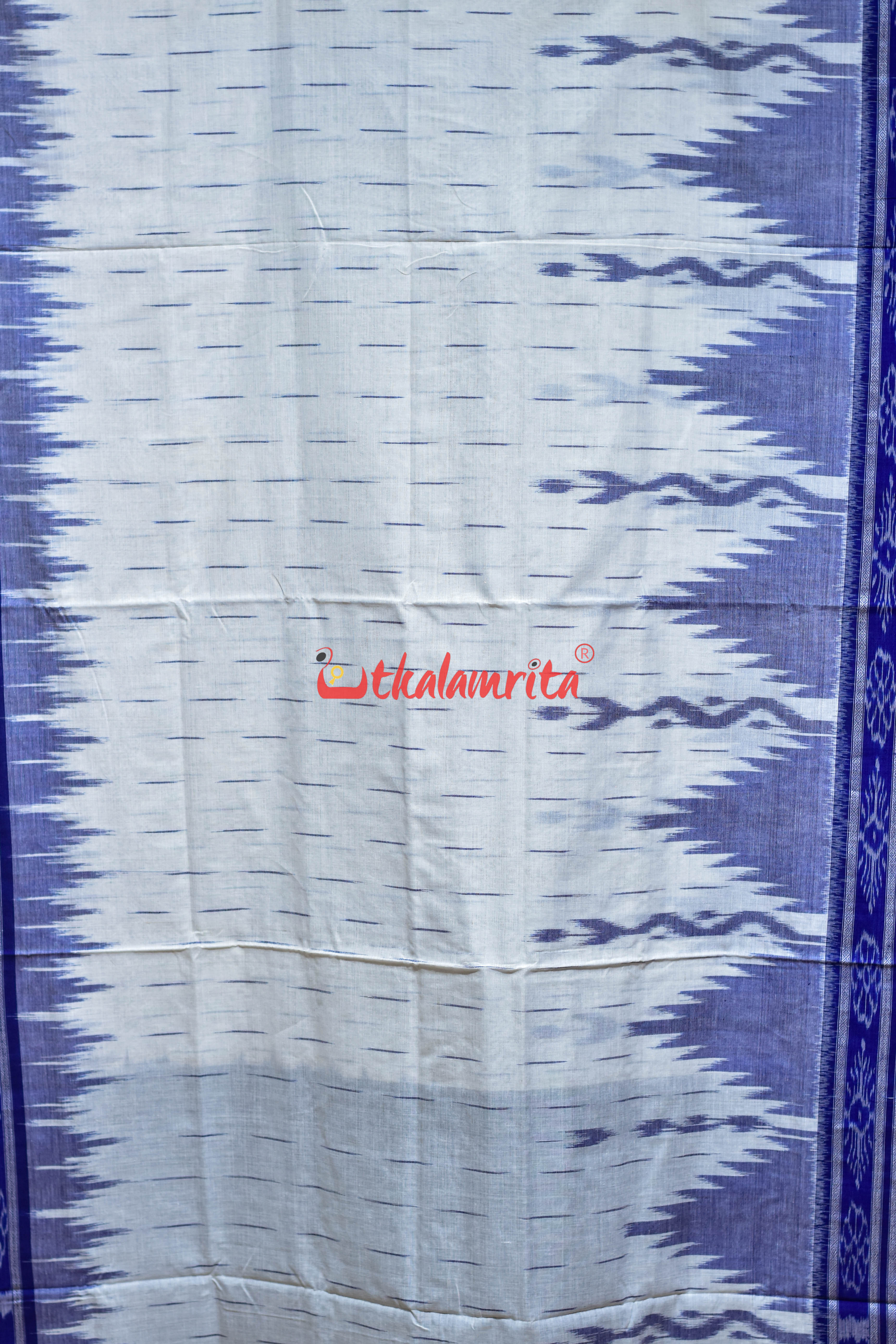 White Blue Daali Scot Khandua Cotton Saree