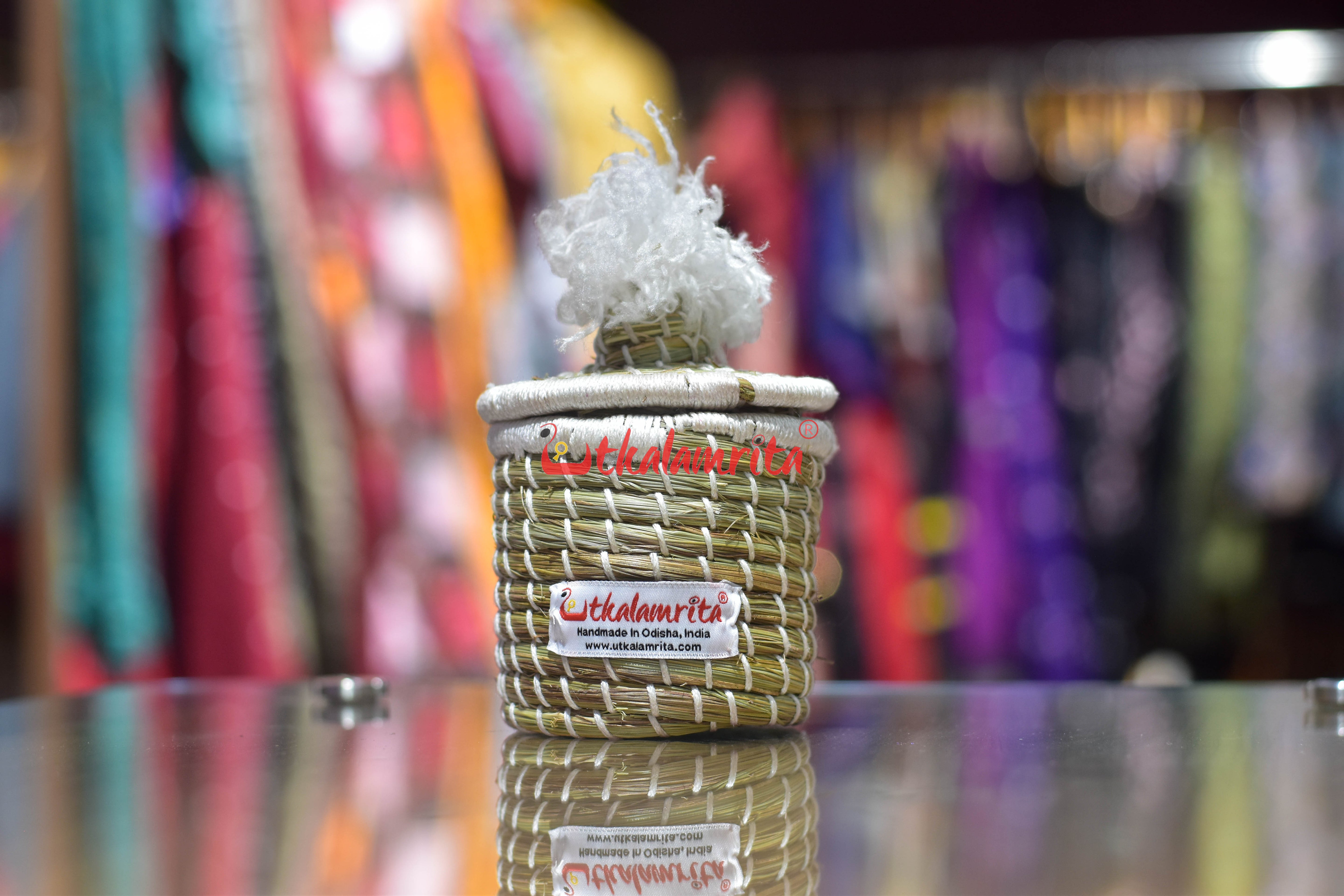 Sabai Grass Chuti Thread Jewellery Box White