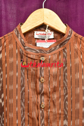 Brown Fish Ikat (Men's' Full Kurta)