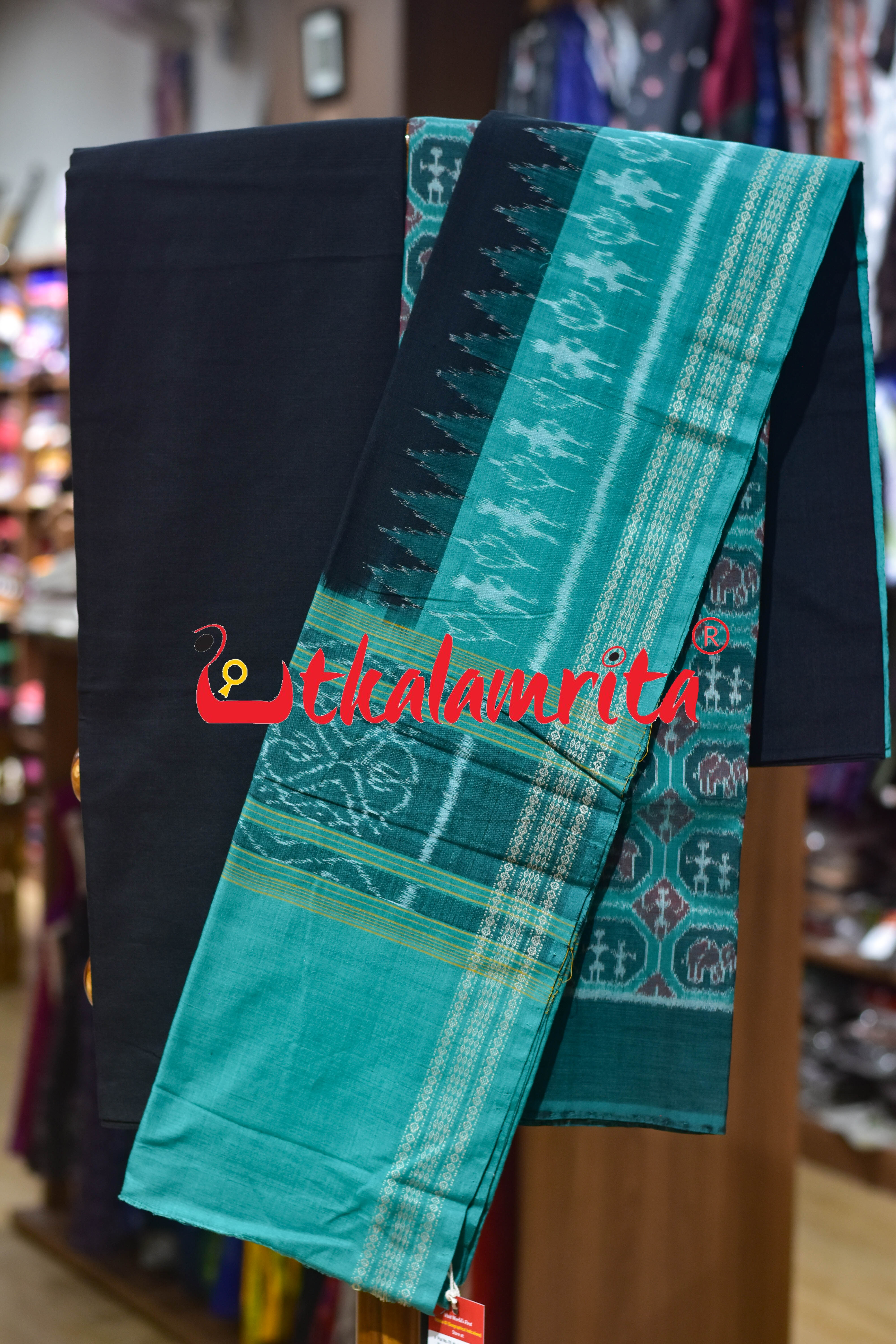 Green Black Home Tribal Sambalpuri Cotton Dress Set