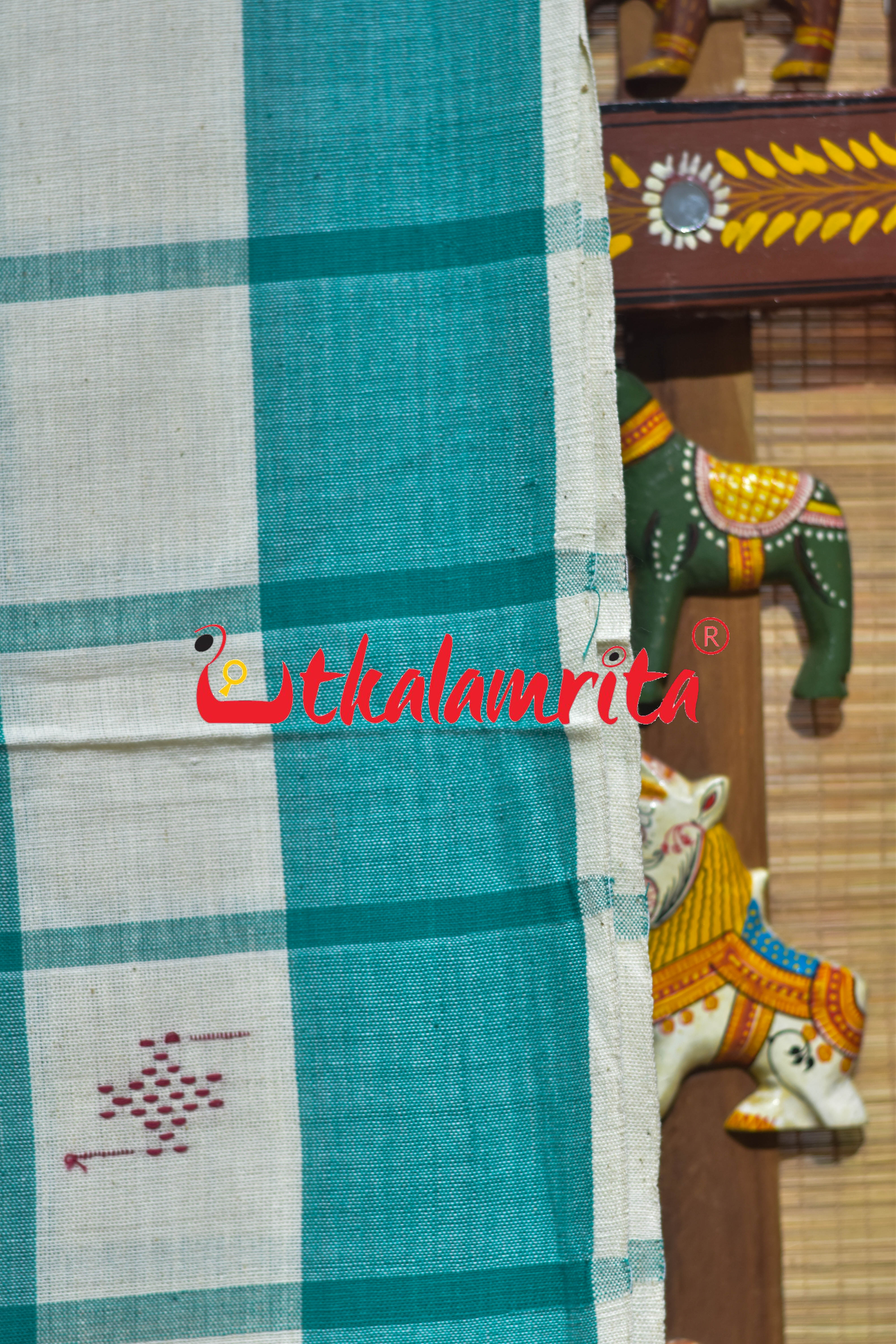 White Green Santhal Saree