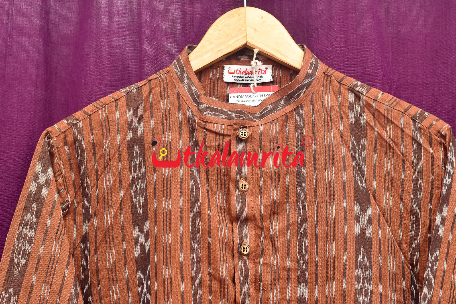 Brown Fish Ikat (Men's' Full Kurta)