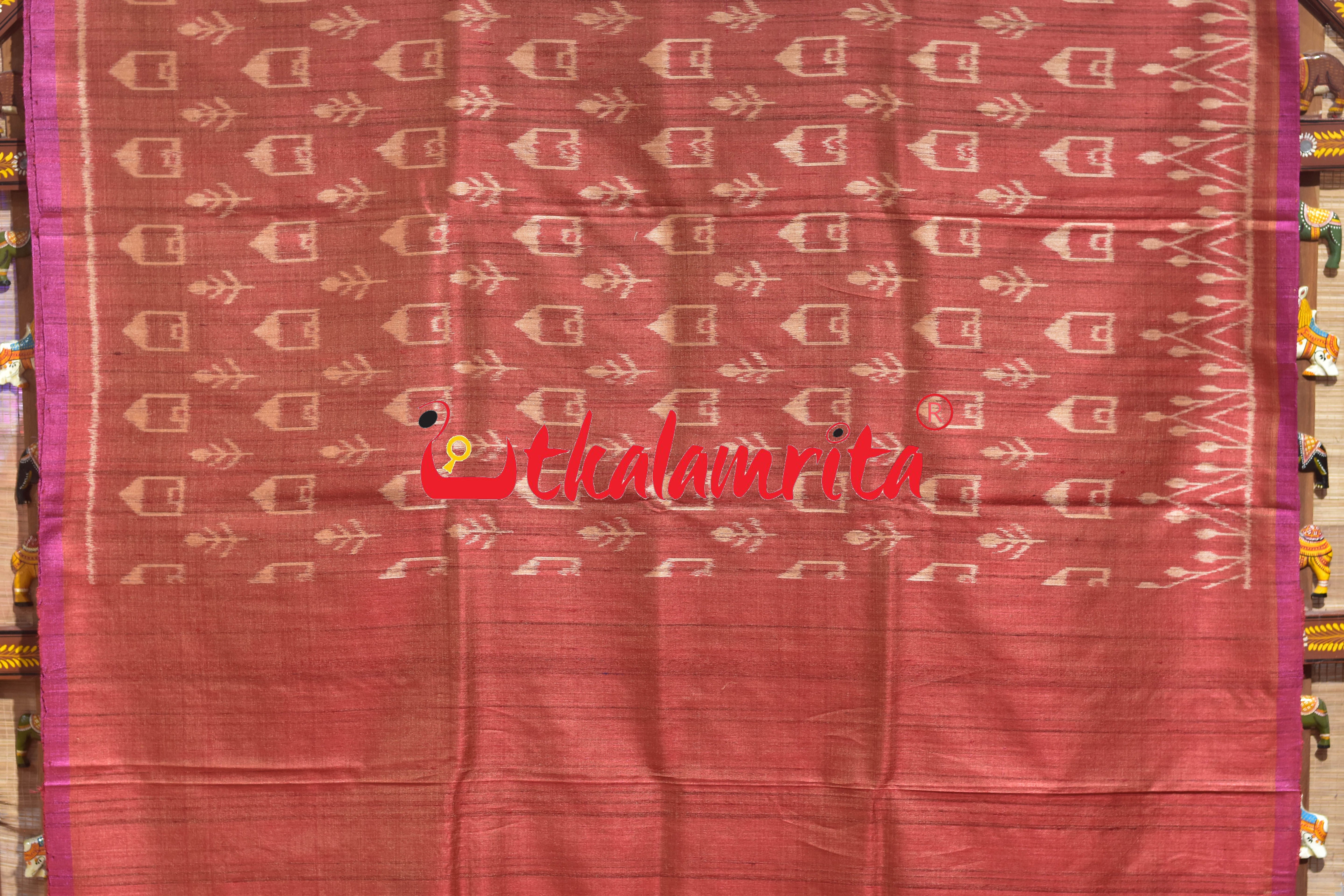 Red Tribal Huts Phoda Anchal Gopalpur Tussar Saree