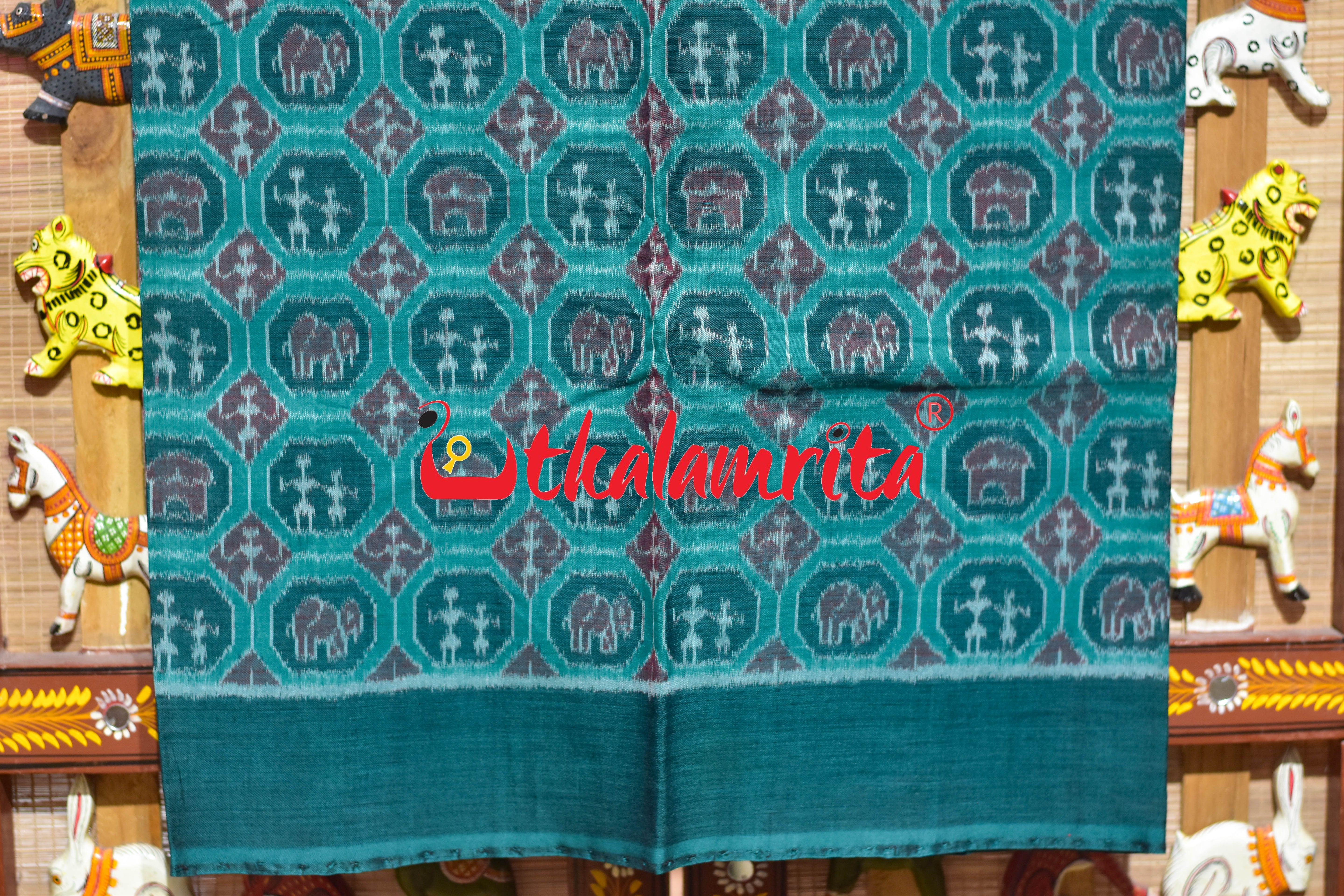 Green Black Home Tribal Sambalpuri Cotton Dress Set